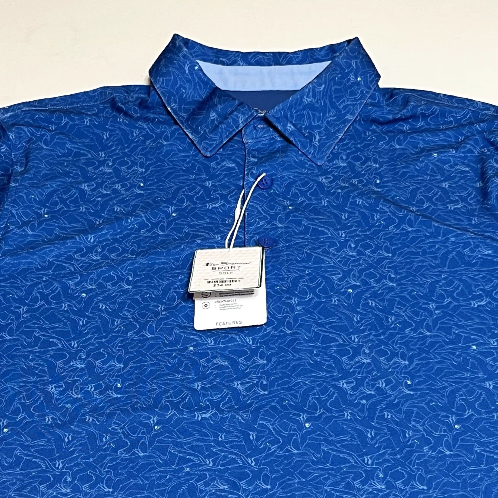 Ben Sherman Ben Sherman Sport Golf Polo Shirt Mens Medium Blue All Over Print Birds NWT Size US M / EU 48-50 / 2 - 2 Thumbnail