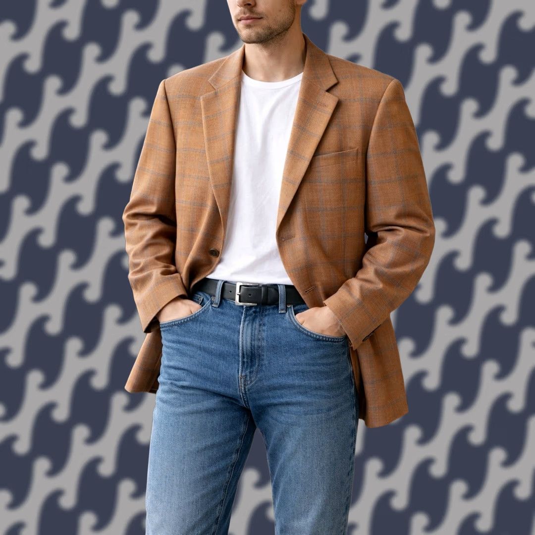 Santoni Mantoni Super 140's Wool Blazer Mens 42L Rust Color Milan Italy Check Pattern Size 42R - 1 Thumbnail