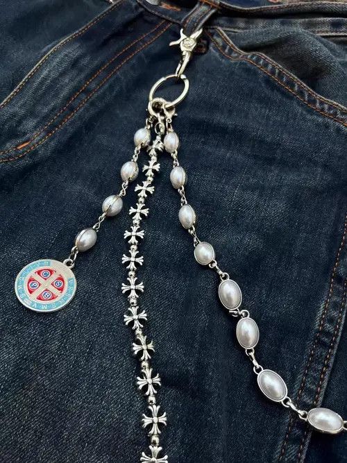 Jewelry Layered Pearls Wallet Chain,Y2K Jeans Chain,Gothic Pants Size ONE SIZE - 3 Thumbnail