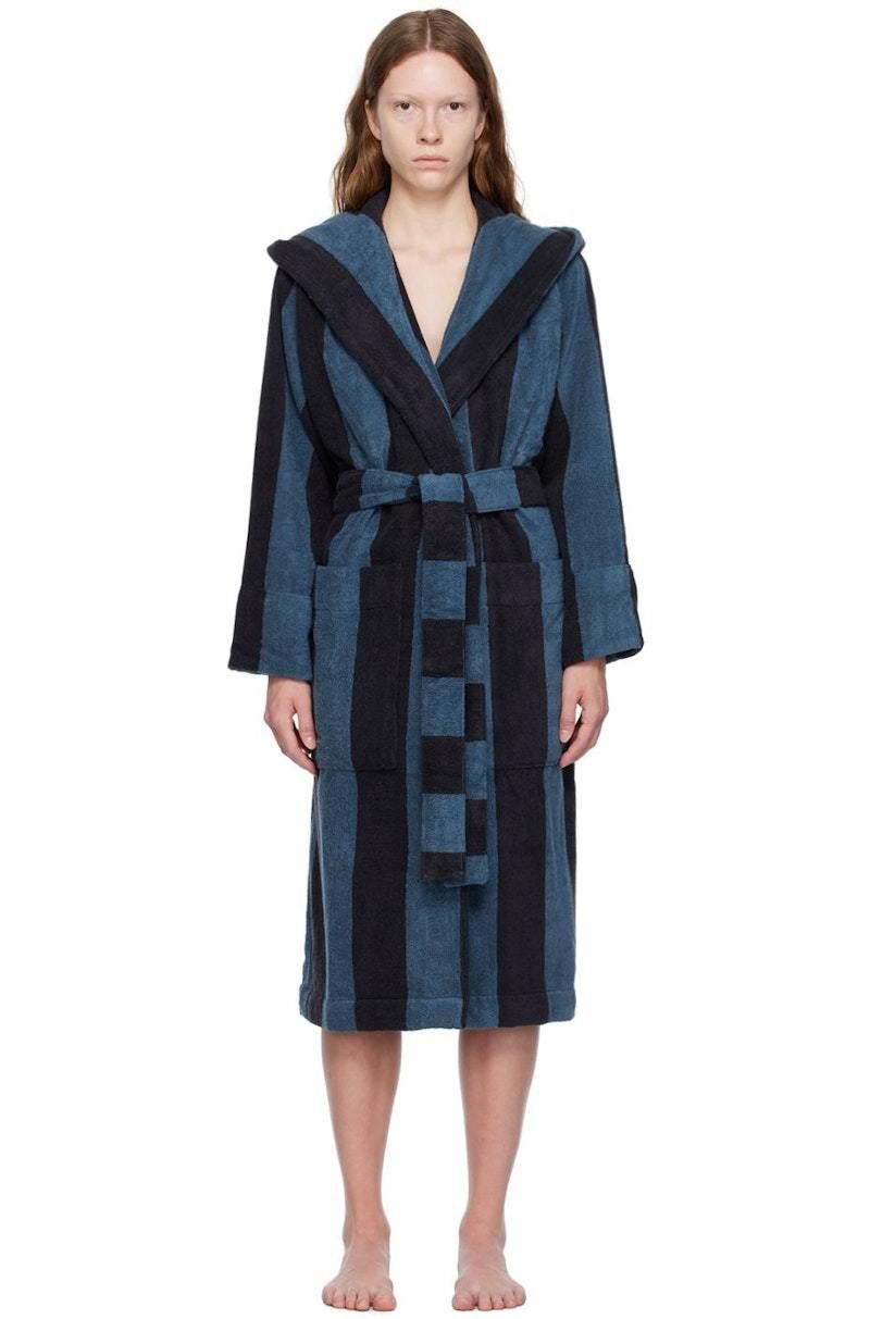 Tekla o1mle0525 Unisex Hooded Bathrobe Coats in Blue & Dusty Navy Size XS / US 0-2 / IT 36-38 - 1 Thumbnail