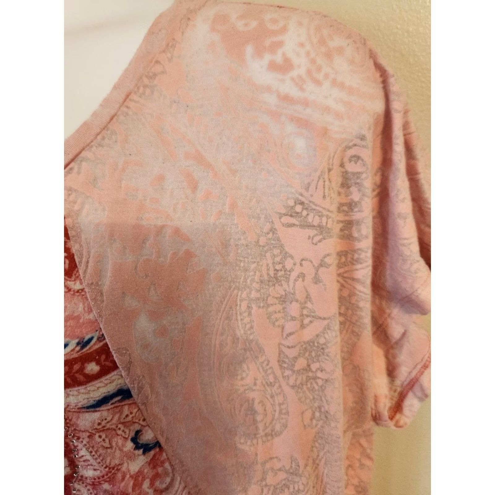 Avenue Avenue Paisley Semi Sheer Studded Casual Top Shirt 18/20 Plus Size Multicolor Short Sleeve Round Neck Size XXL / US 16-18 / IT 52-54 - 4 Thumbnail