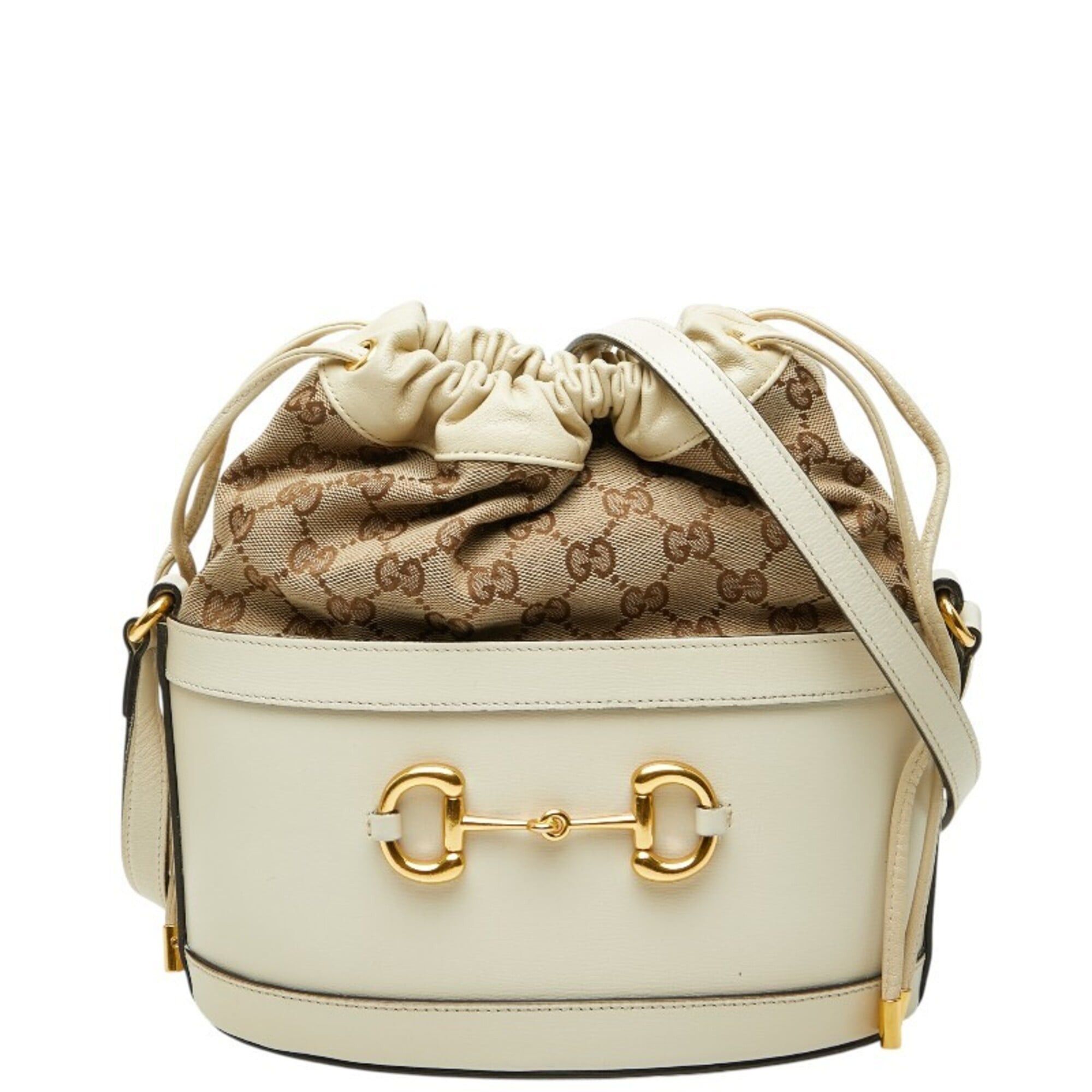 Gucci Gucci GG Canvas Horsebit 1955 Bucket Bag Shoulder 602118 Beige Leather Women's GUCCI Size ONE SIZE - 1 Thumbnail