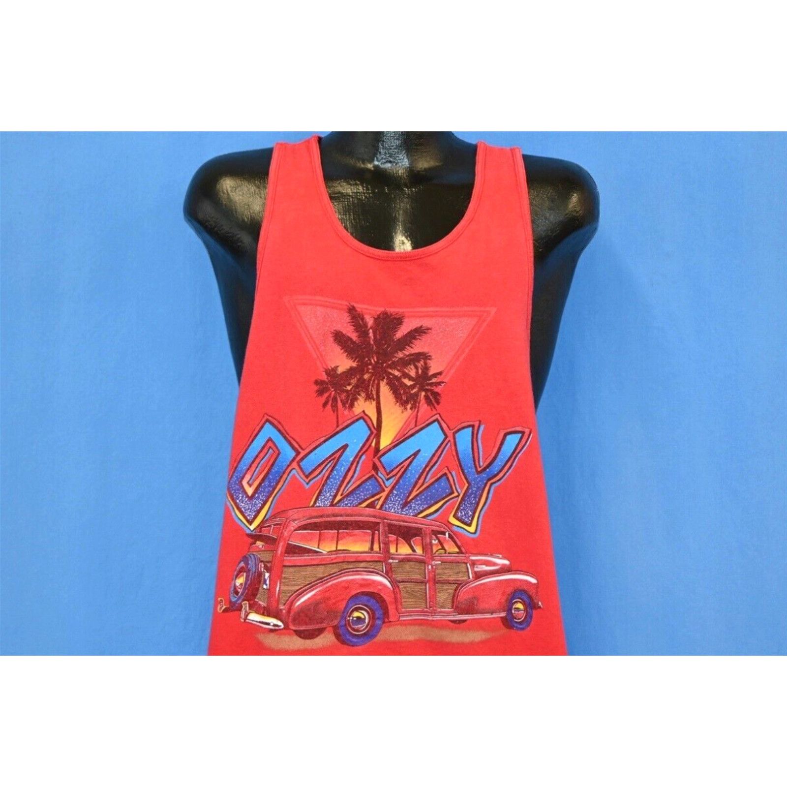 image of Vintage VTG 90's Ozzy Surfing Woodie Surf Sunset Red Sleeveless Tank Classic T-Shirt 2Xl in White