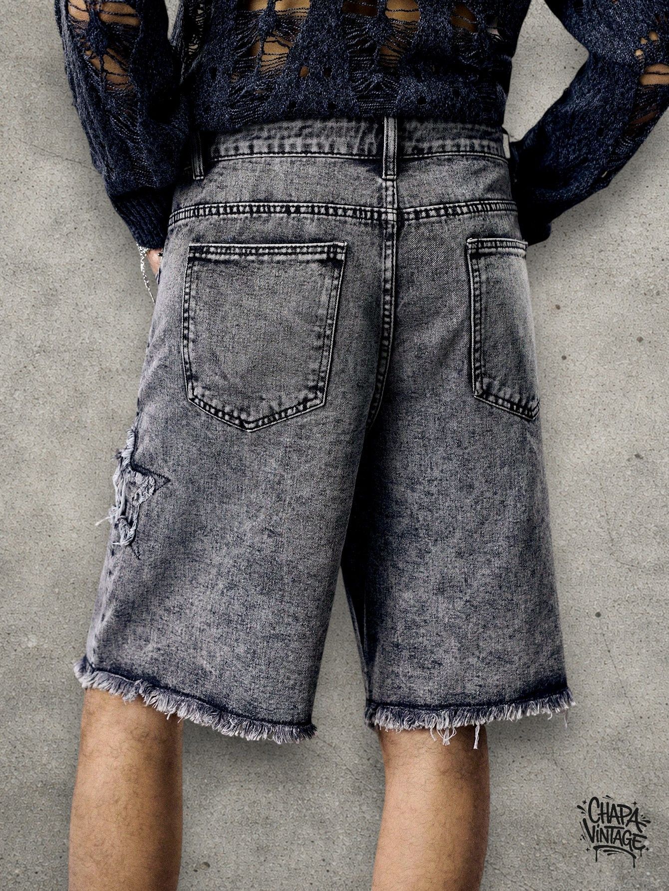 Japanese Brand Distressed gray shorts denim Size US 32 / EU 48 - 4 Thumbnail