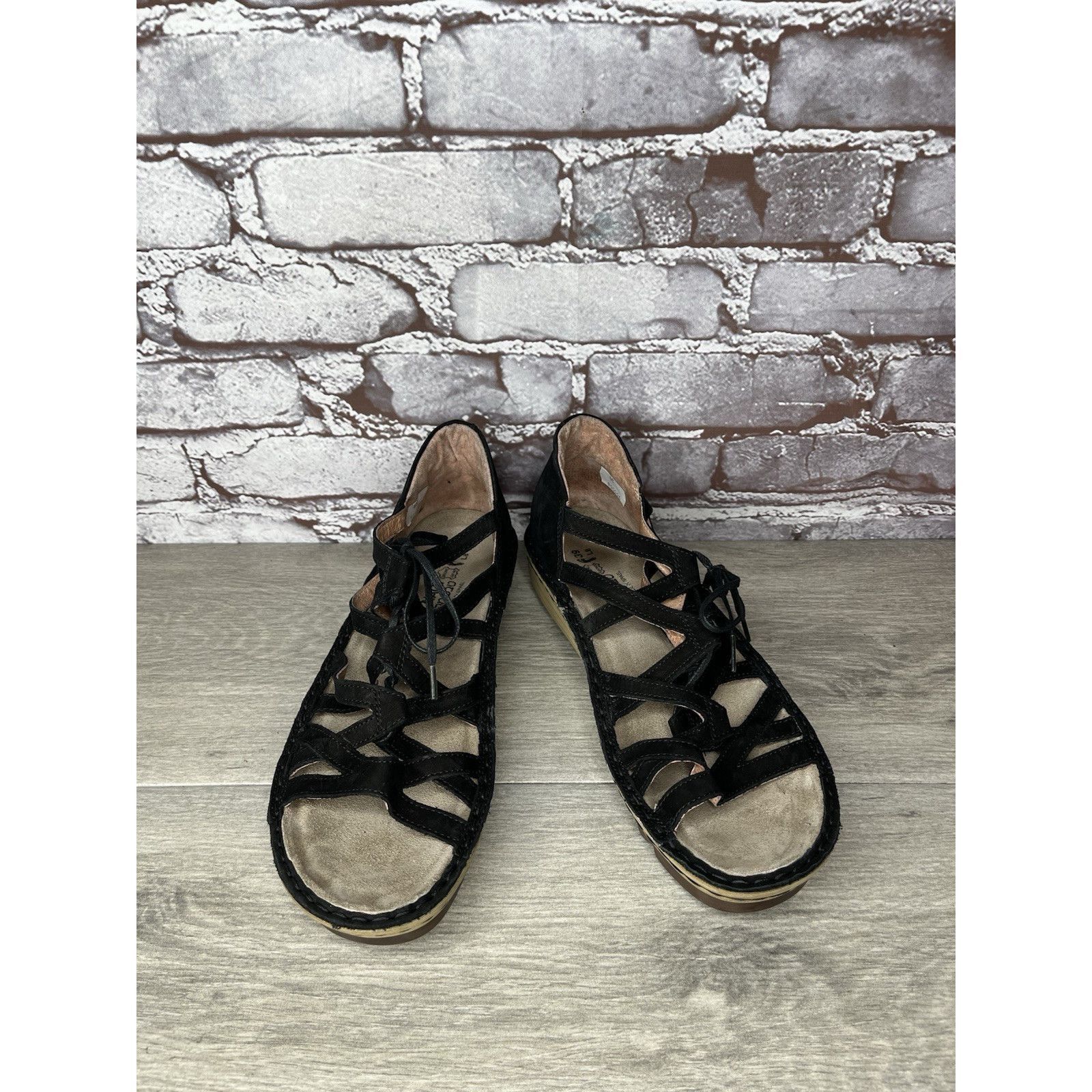 Nat Nast Naot Black Suede Leather Lace Up Open Toe Wedge Sandals Wome Size US 8.5 / IT 38.5 - 3 Thumbnail