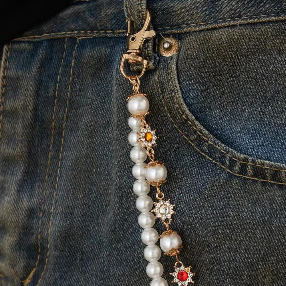 Jewelry Imitation Pearl Rhinestone Flower Jeans Chain Waist Chain Size ONE SIZE - 6 Thumbnail