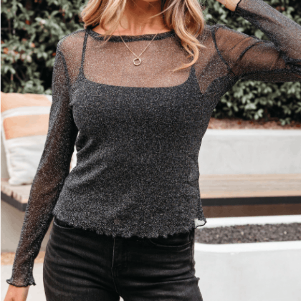 Other Black Metallic Glitter Mesh Long Sleeve Top Size S / US 4 / IT 40 - 1 Thumbnail