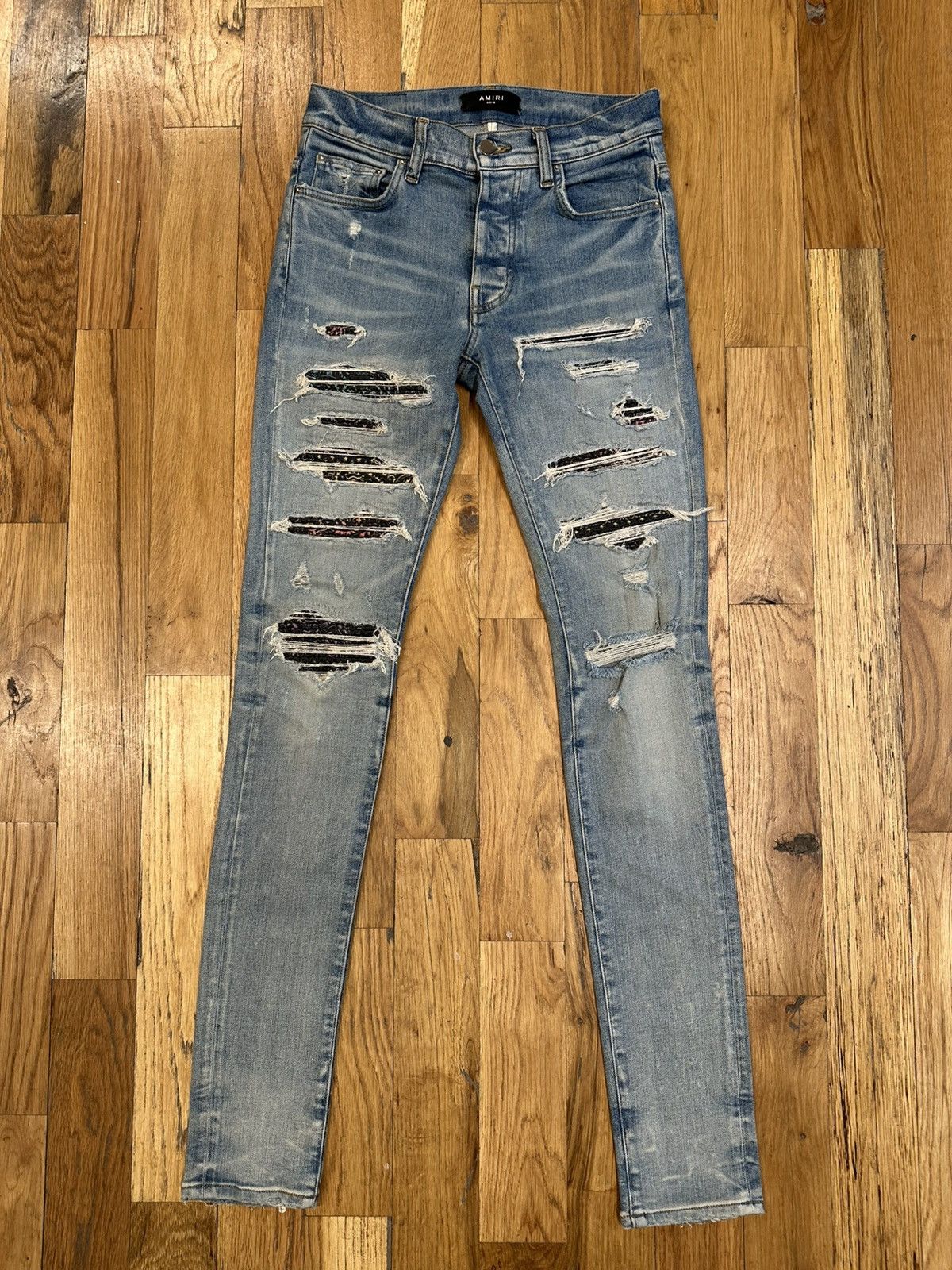 Amiri Amiri MX1 Black Multicolor Paisley Blue Denim Jeans Size 28 