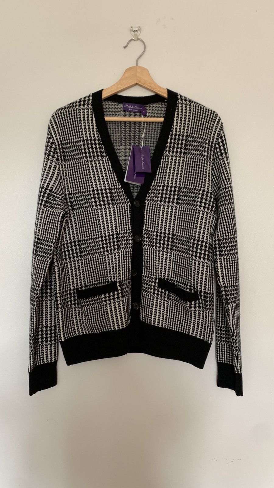 image of Ralph Lauren Purple Label Purple Label Ralph Laurent Glenplaid Cardigan in Black, Men's (Size Small