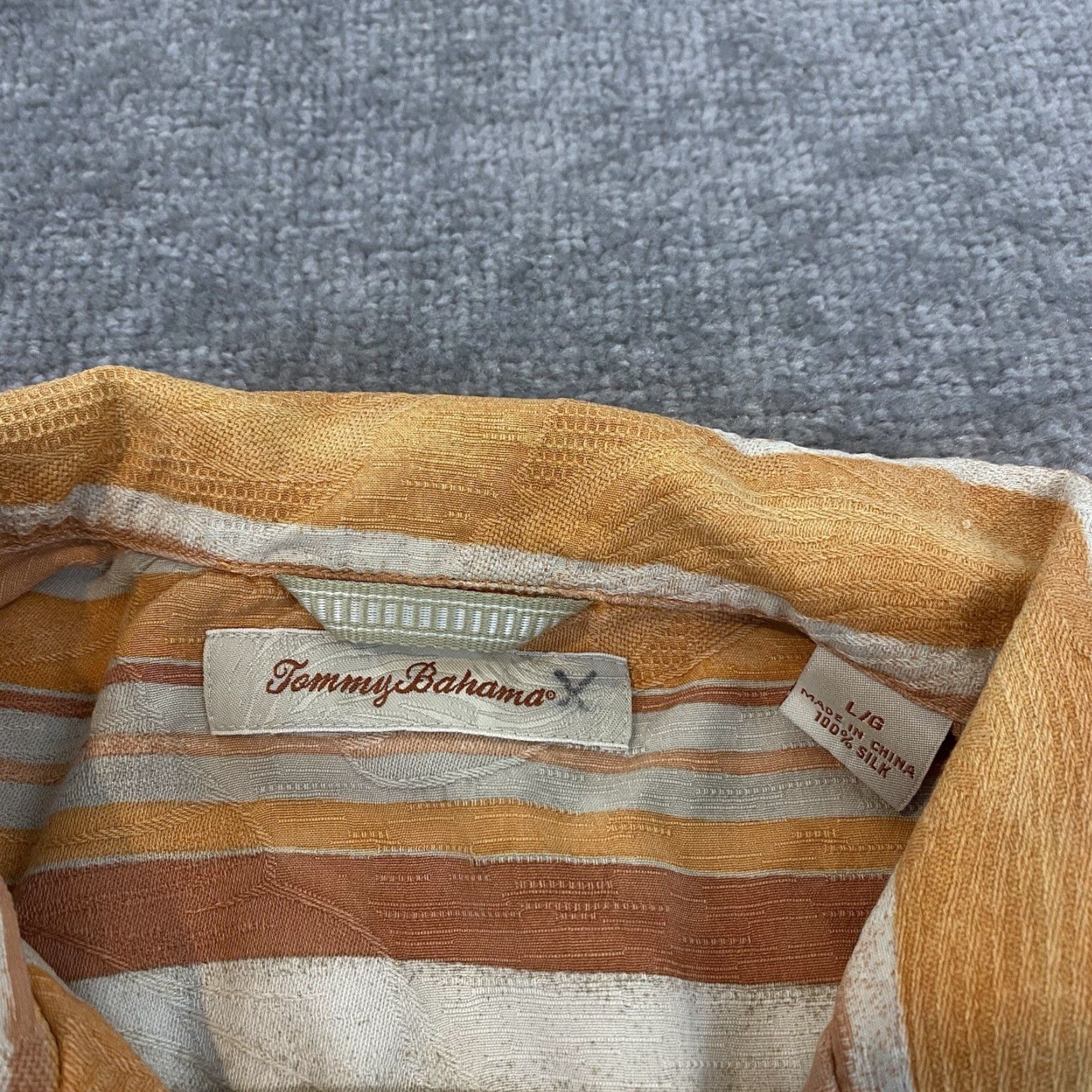 Tommy Bahama TOMMY BAHAMA Shirt Mens L Orange Striped Floral 100% Silk Hawaiian Button Up Size US L / EU 52-54 / 3 - 2 Thumbnail