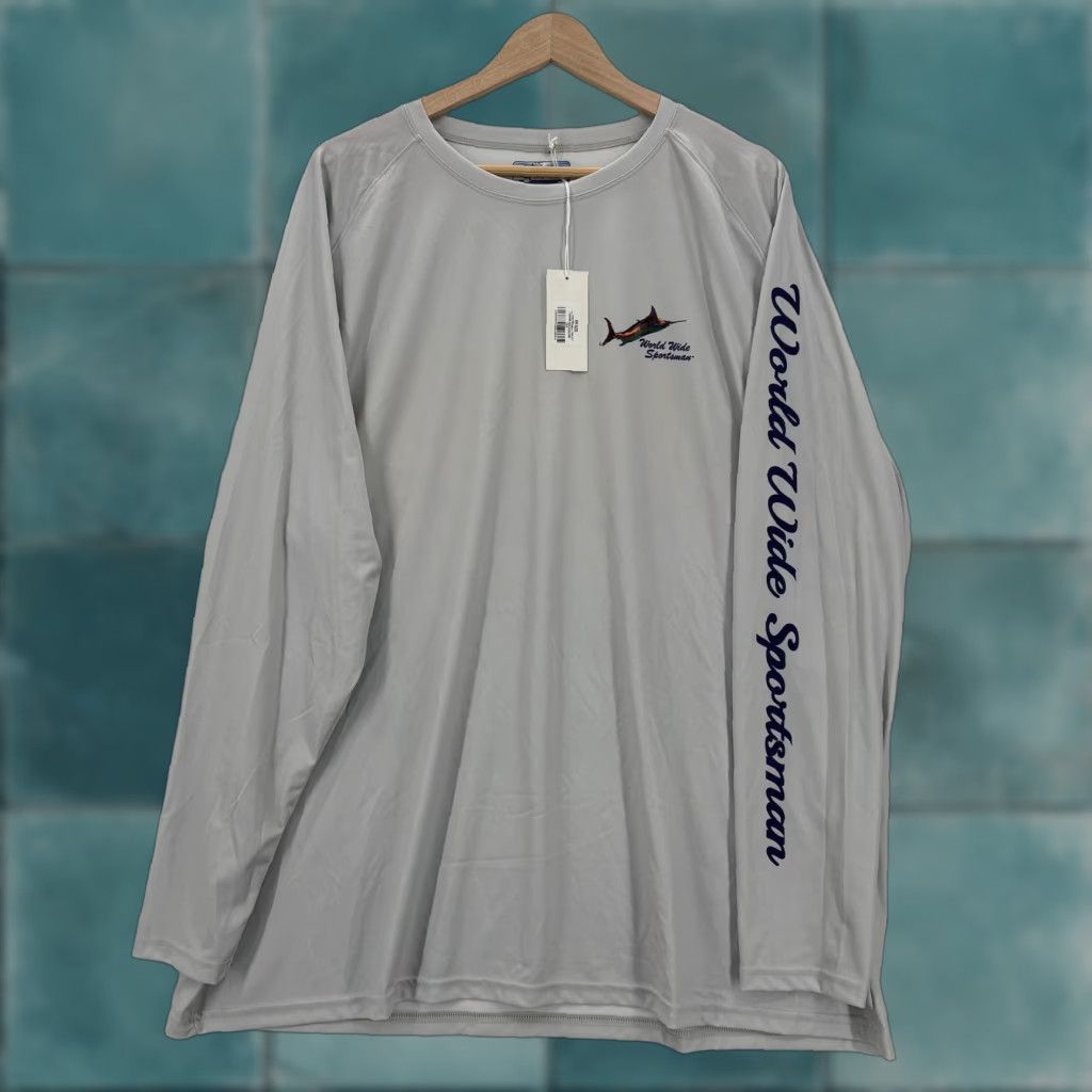 Vintage World Wide Sportsman Shirt Mens 2XL Gray Long Sleeve Fishing Marlin Graphic NWT Size US XXL / EU 58 / 5 - 1 Thumbnail