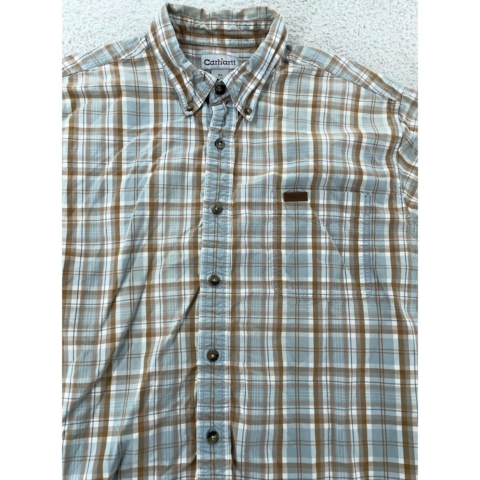 Carhartt Carhartt Plaid Work Shirt XL Light Brown Blue Casual Button Down Short Sleeve Size US XL / EU 56 / 4 - 2 Thumbnail
