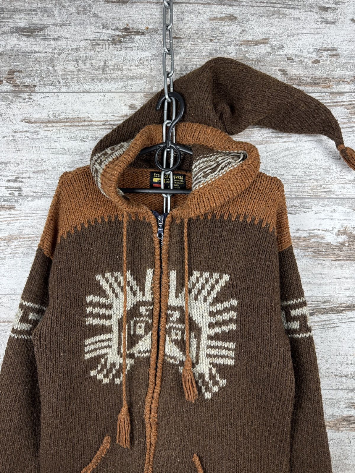 Handmade Mens Vintage Pachamama style zip hoody jacket hand knitted Size US M / EU 48-50 / 2 - 2 Thumbnail