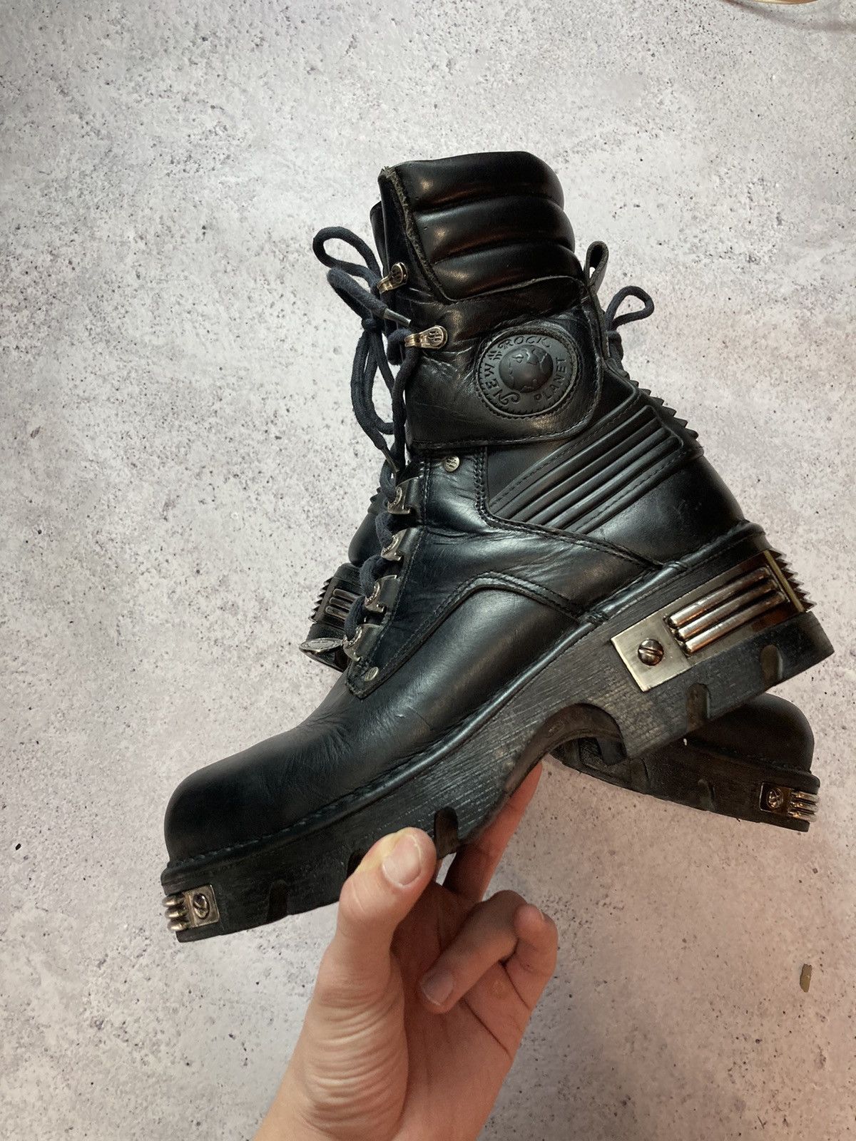 NEWROCK New Rock 107-S1 Red Skull Devil Black Leather Boot Biker Goth Rock  Boots