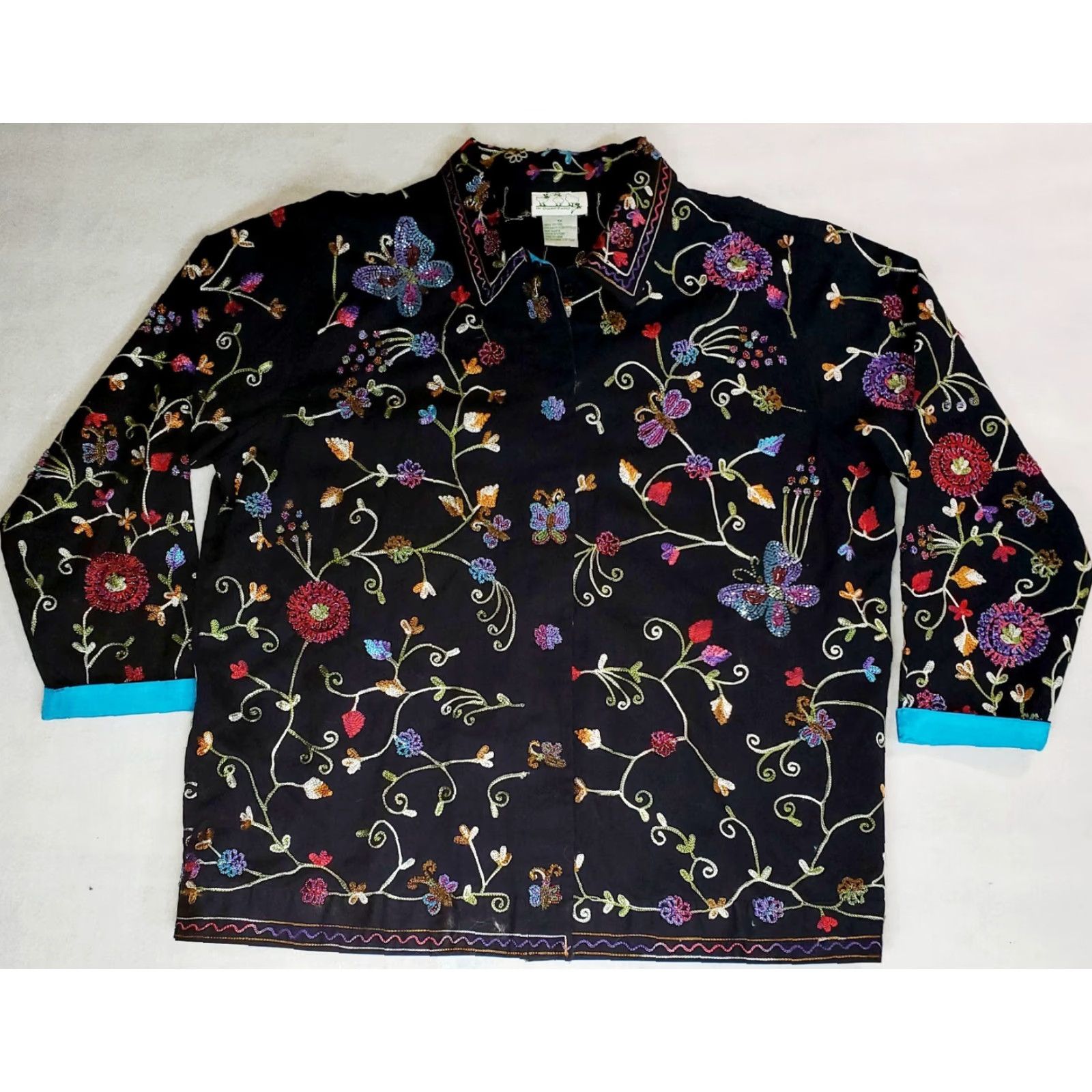 Quacker Factory VINTAGE Quacker Factory Women's 1X Beaded Butterfly Flower Embroidered Shirt Size XL / US 12-14 / IT 48-50 - 2 Thumbnail
