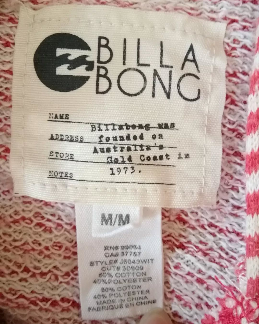 Billabong Billabong Striped Red and White Hoodie Size M / US 6-8 / IT 42-44 - 4 Thumbnail