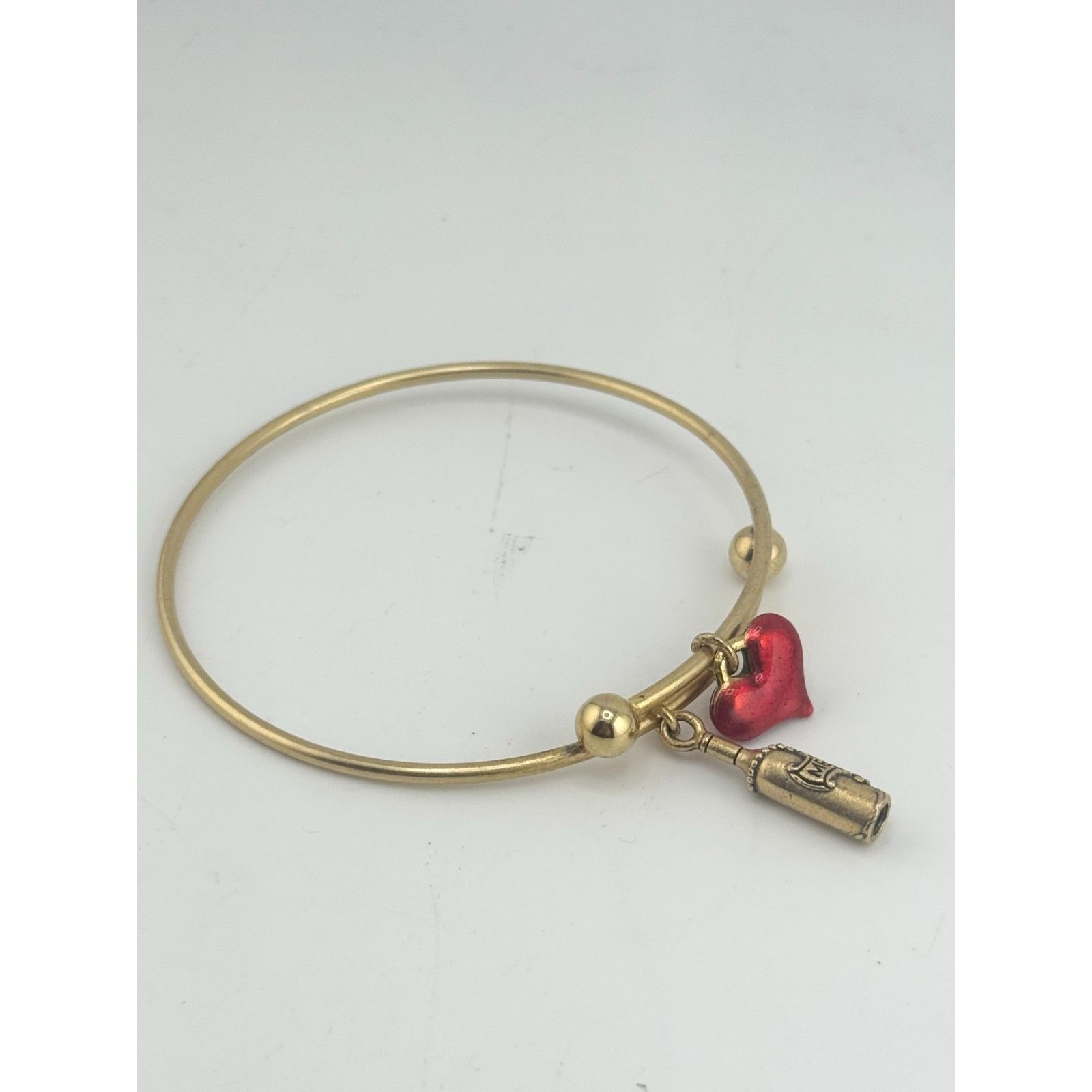 Vintage Vintage gold bangle enamel heart and wine charms bracelet Size ONE SIZE - 3 Thumbnail
