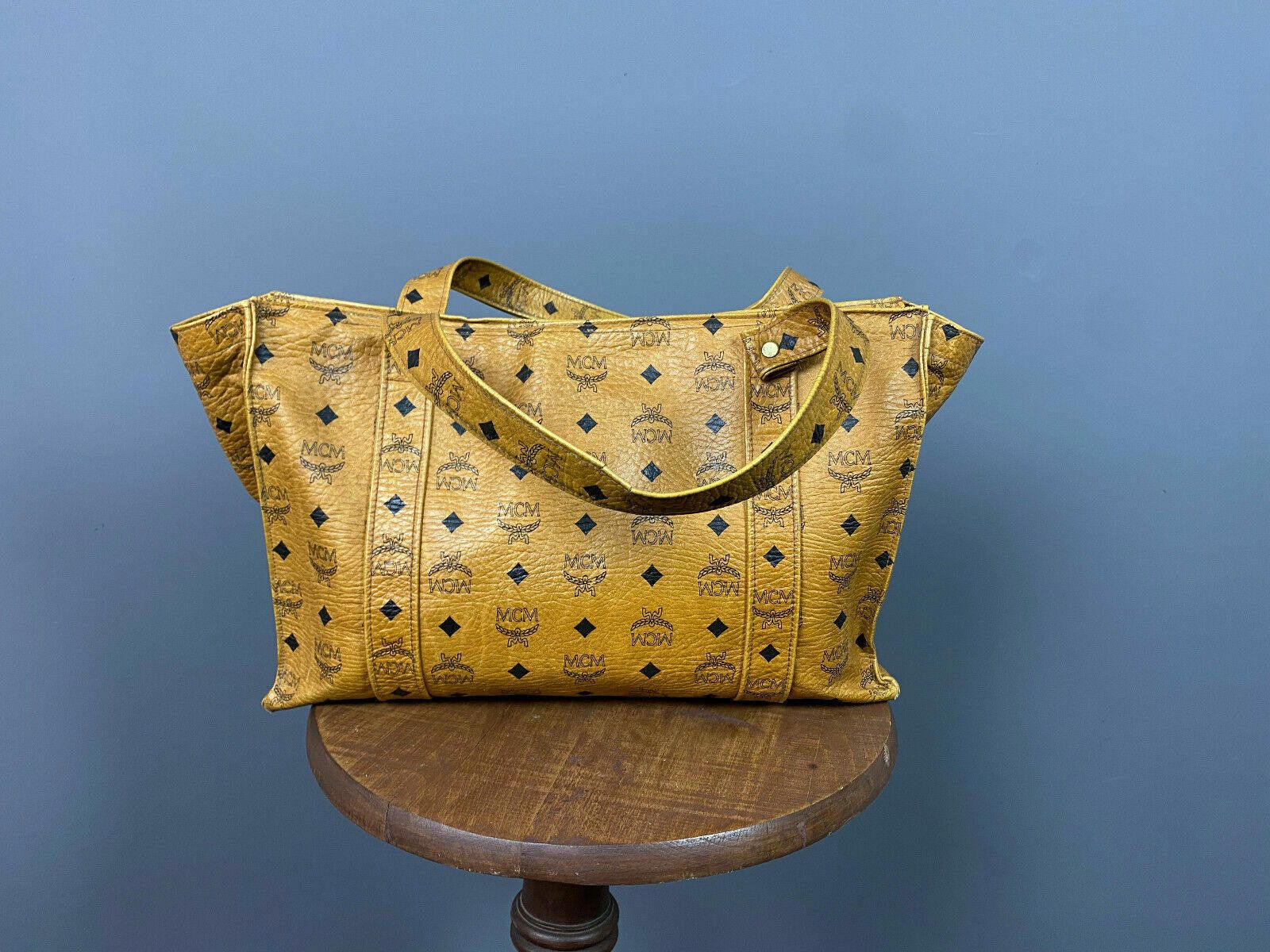 MCM Ladies MCM Brown Leather Monogram Logo Tote Bag Shoulder Bag Size ONE SIZE - 7 Thumbnail