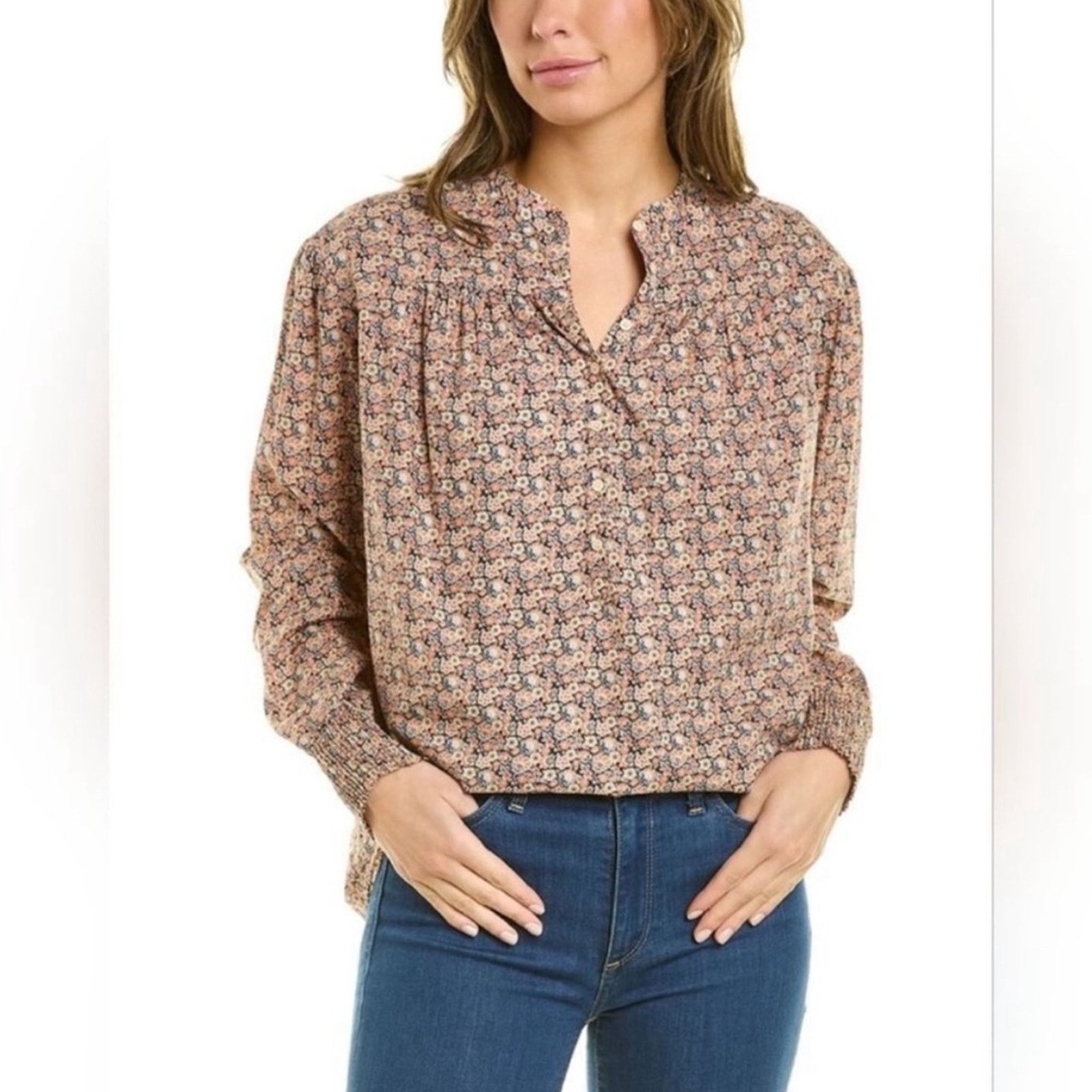 ba&sh Ba&sh Freja Floral Long Sleeve Button Neck Blouse Sz 3 (L) Size L / US 10 / IT 46 - 1 Thumbnail