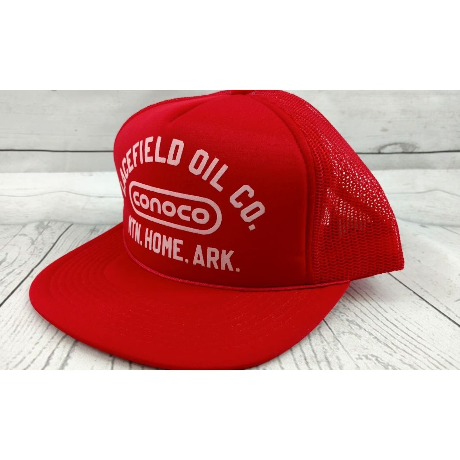 GAS VINTAGE Red CONOCO GAS STATION OIL ADVERTISING SNAPBACK Lacefield Oil Co. Hat Men Adjustable Red Advertising Hat Mens Size ONE SIZE - 2 Thumbnail