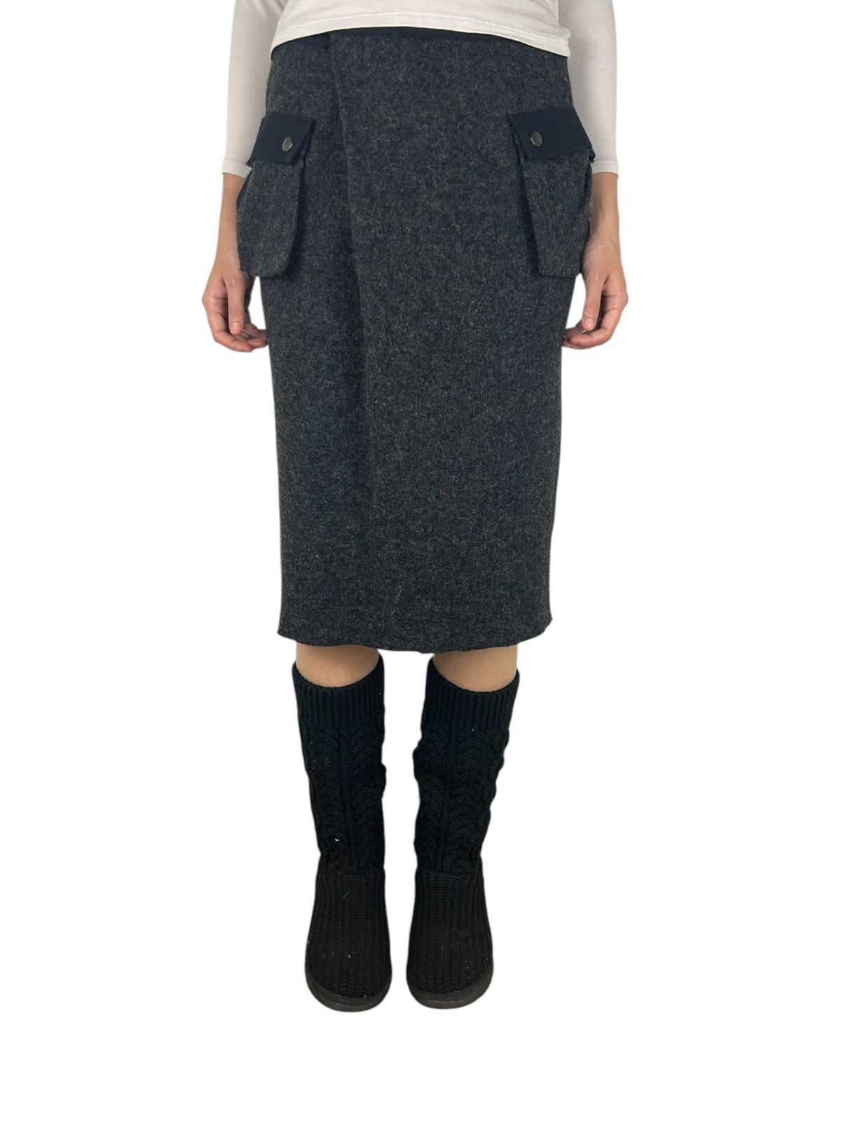 Japanese Brand Johnbull Cargo Pocket Raw Edged Wool Skirts (26x27) Size 26" / US 2 / IT 38 - 1 Thumbnail