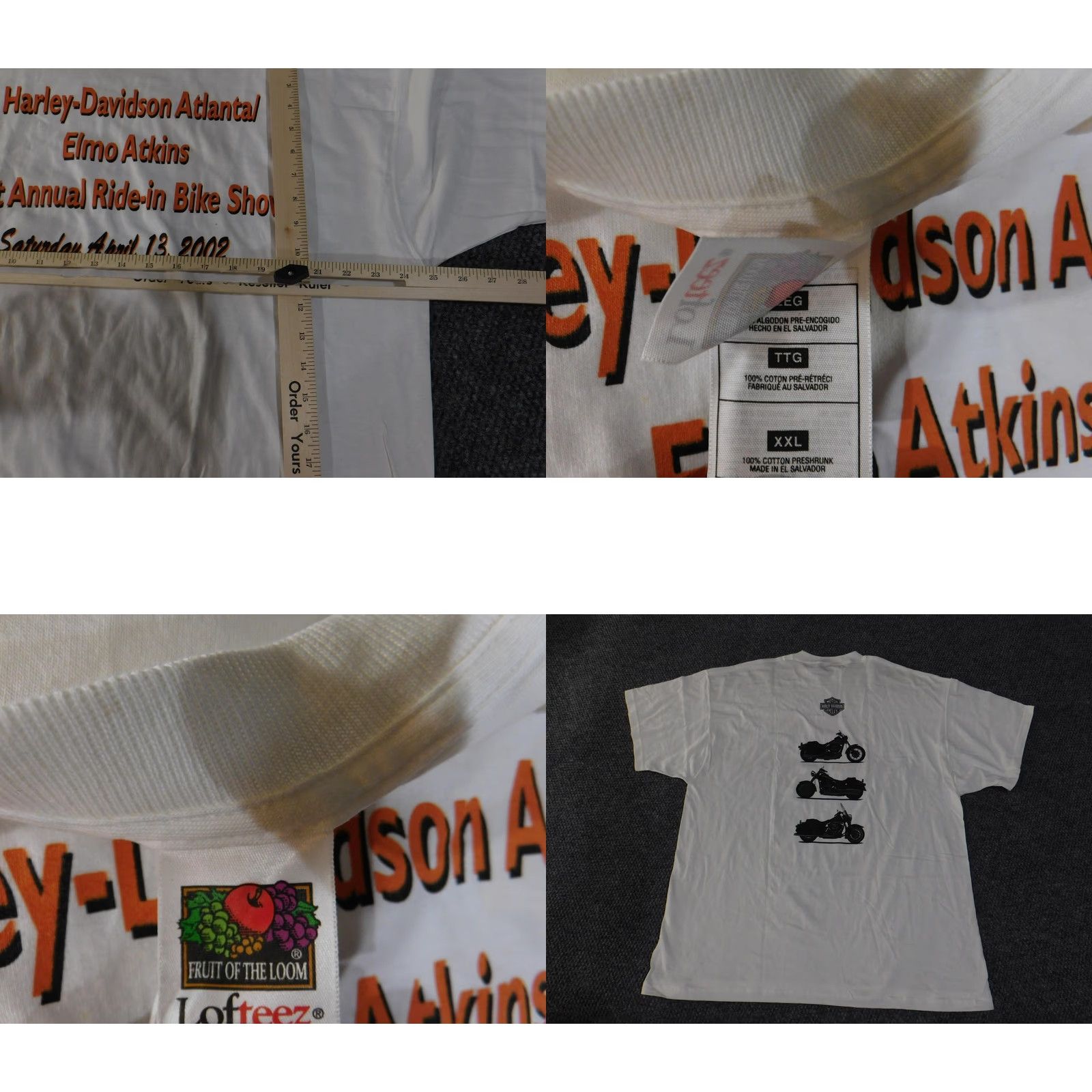 Fruit Of The Loom Vintage Harley-Davidson Atlanta Shirt Mens 2XL White Elmo Atkins Bike Show 2002 Shirt Size US XXL / EU 58 / 5 - 8 Thumbnail
