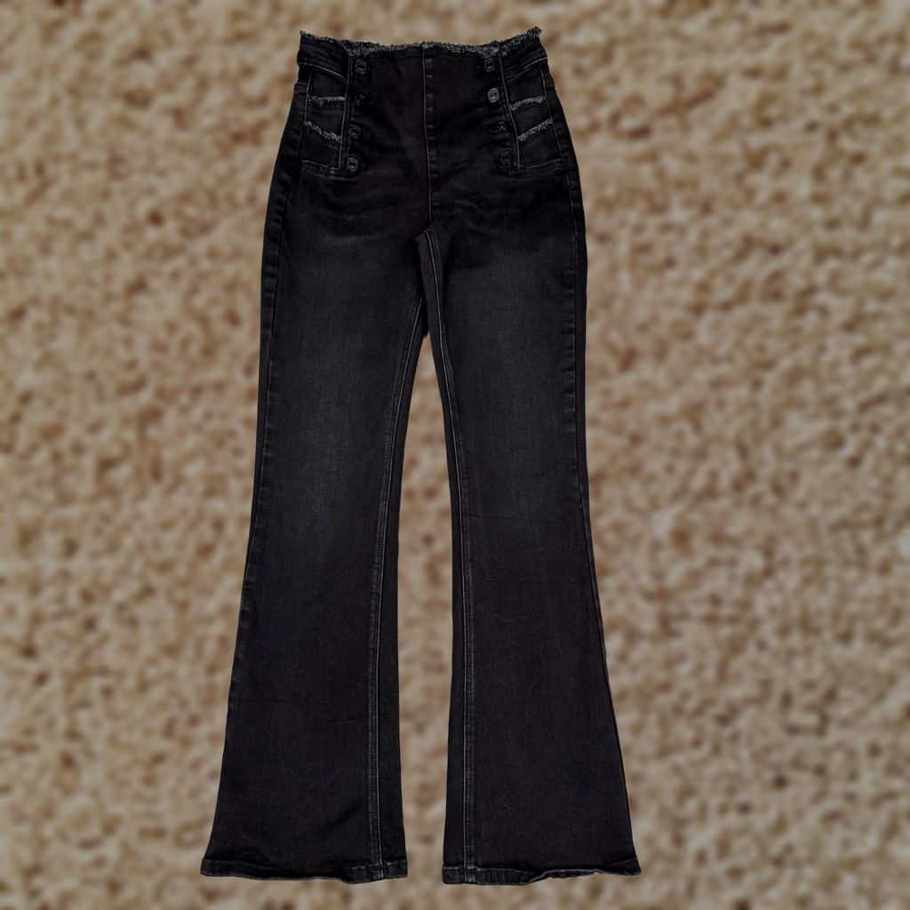 Vintage KanCan Jeans Bootcut Juniors 5/26 Black Dark Wash Mid Rise Stretch Button 25x30 - Denim, 5-Pocket, Slim Fit, Cotton Blend, Spandex, China, Womens Size 27" / US 4 / IT 40 - 1 Thumbnail