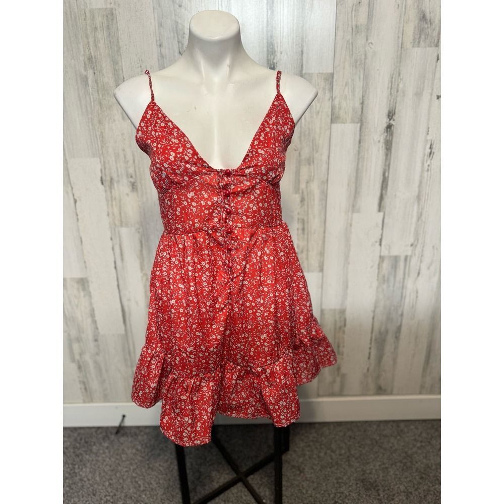 Other Red Floral Ruffle Mini Dress – Size Small – Cute Summer/Brun Size S / US 4 / IT 40 - 1 Thumbnail