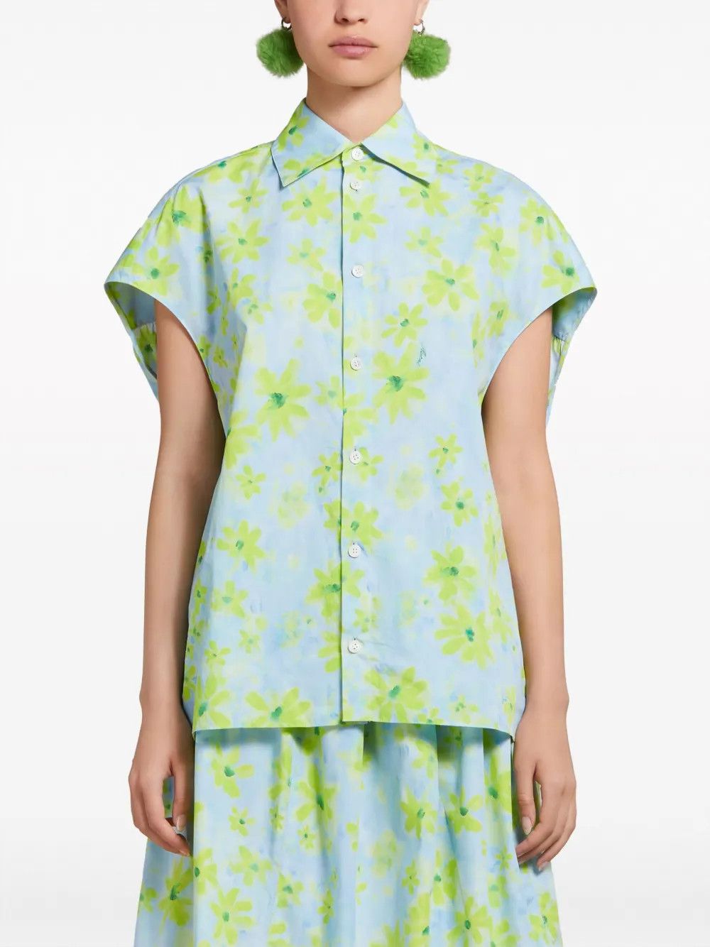 Marni o1y1125 Floral Shirt in Sky Blue/Green Size L / US 10 / IT 46 - 3 Thumbnail