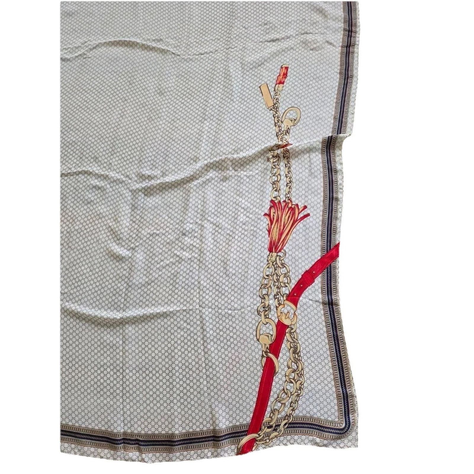 & Other Stories Vintage Silk Long Cream Strap & Chain Print Scarf A001506 Size 26 - 2 Thumbnail