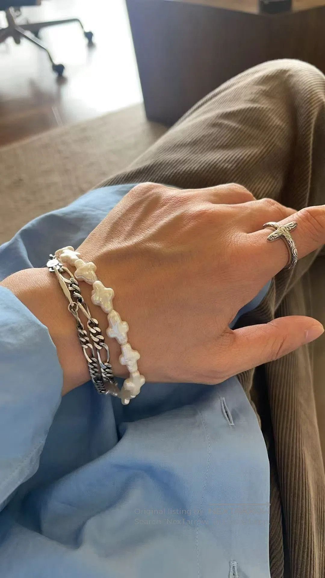 Disturbia Cootie Distortion Cross Pearl Bracelet. Size ONE SIZE - 1 Thumbnail