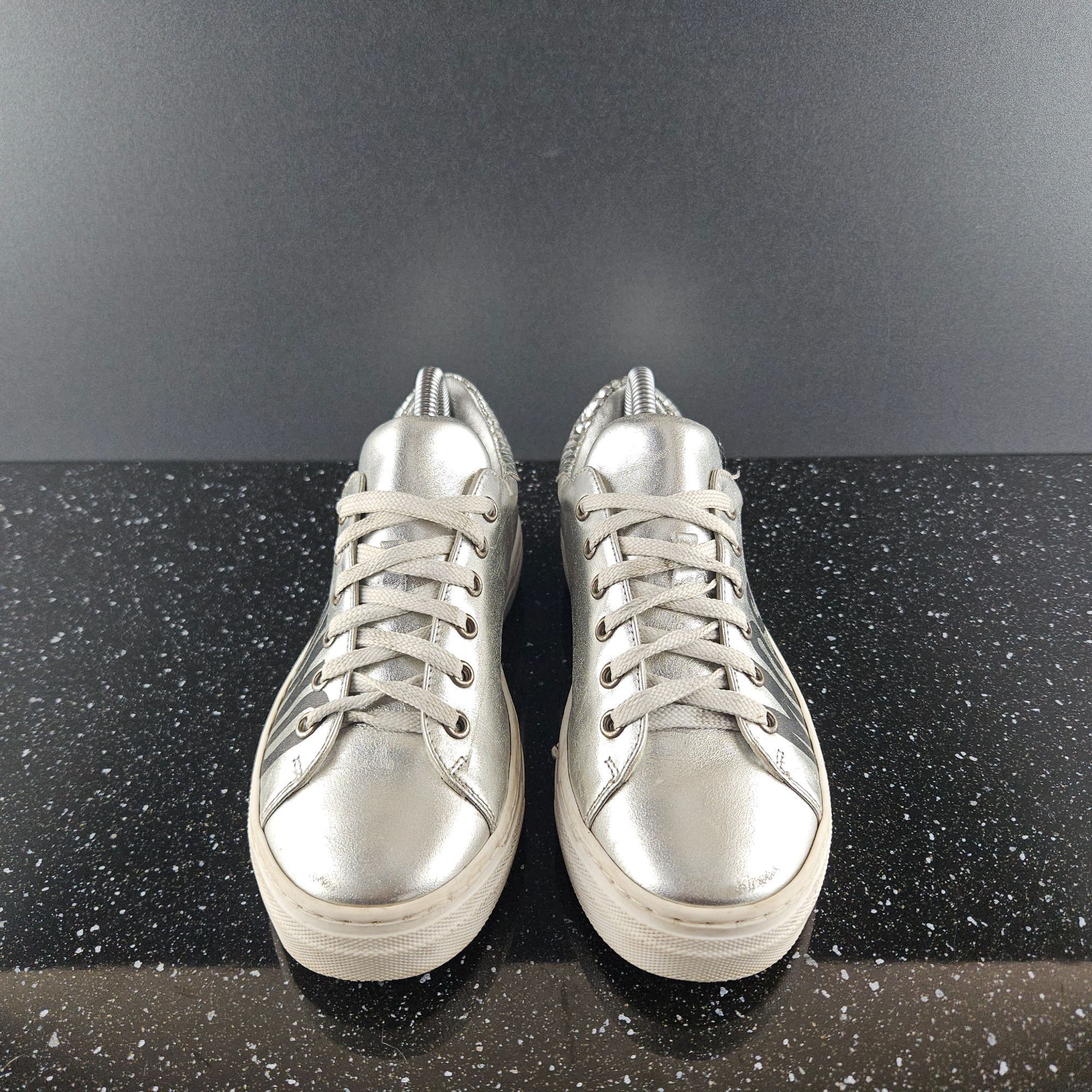 Moschino Moschino Teen Metallic Chrome Leather Sneakers (Y0112) Size US 6 / IT 36 - 3 Thumbnail