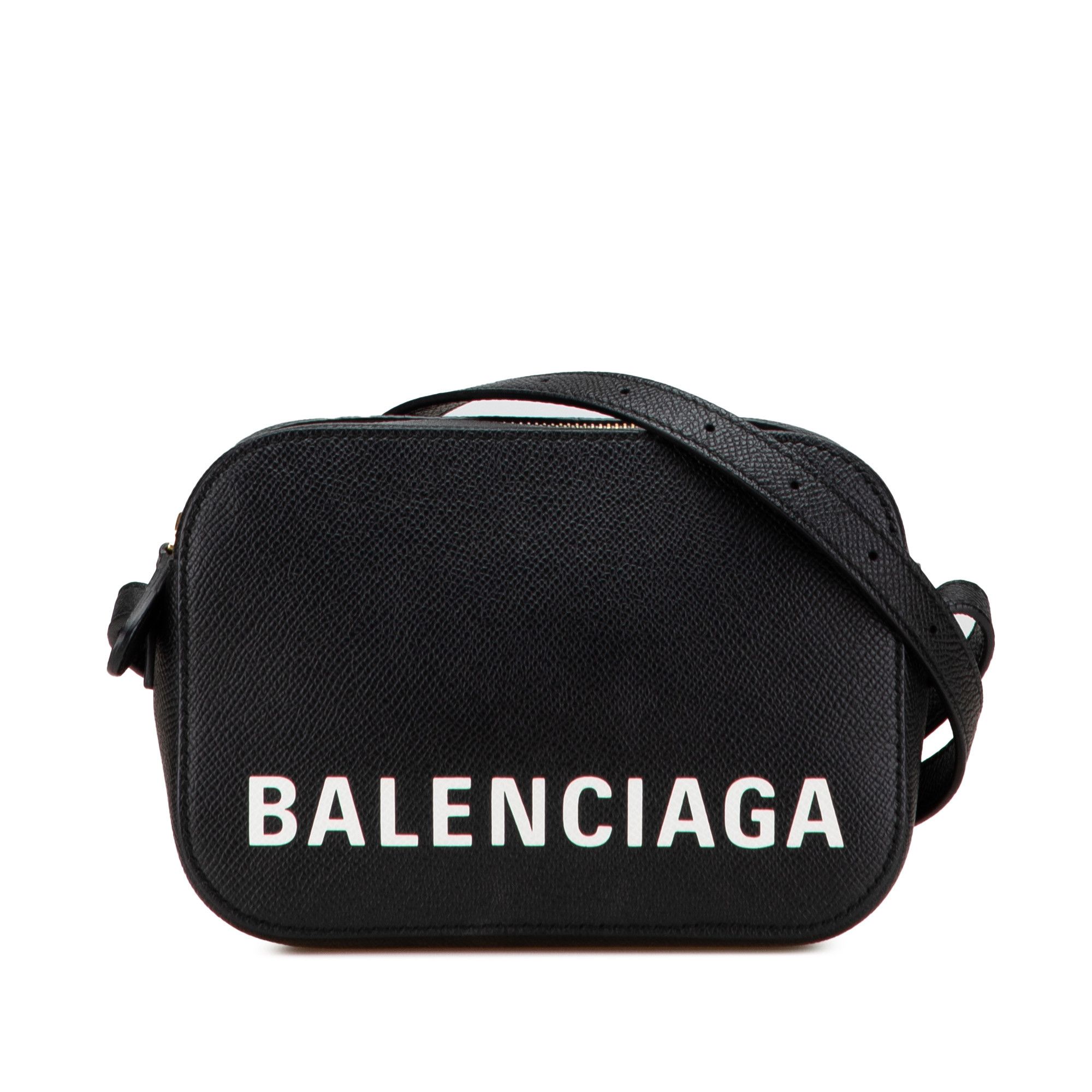 Balenciaga Xs Grained Calfskin Logo Ville Camera Bag in Black, Women's