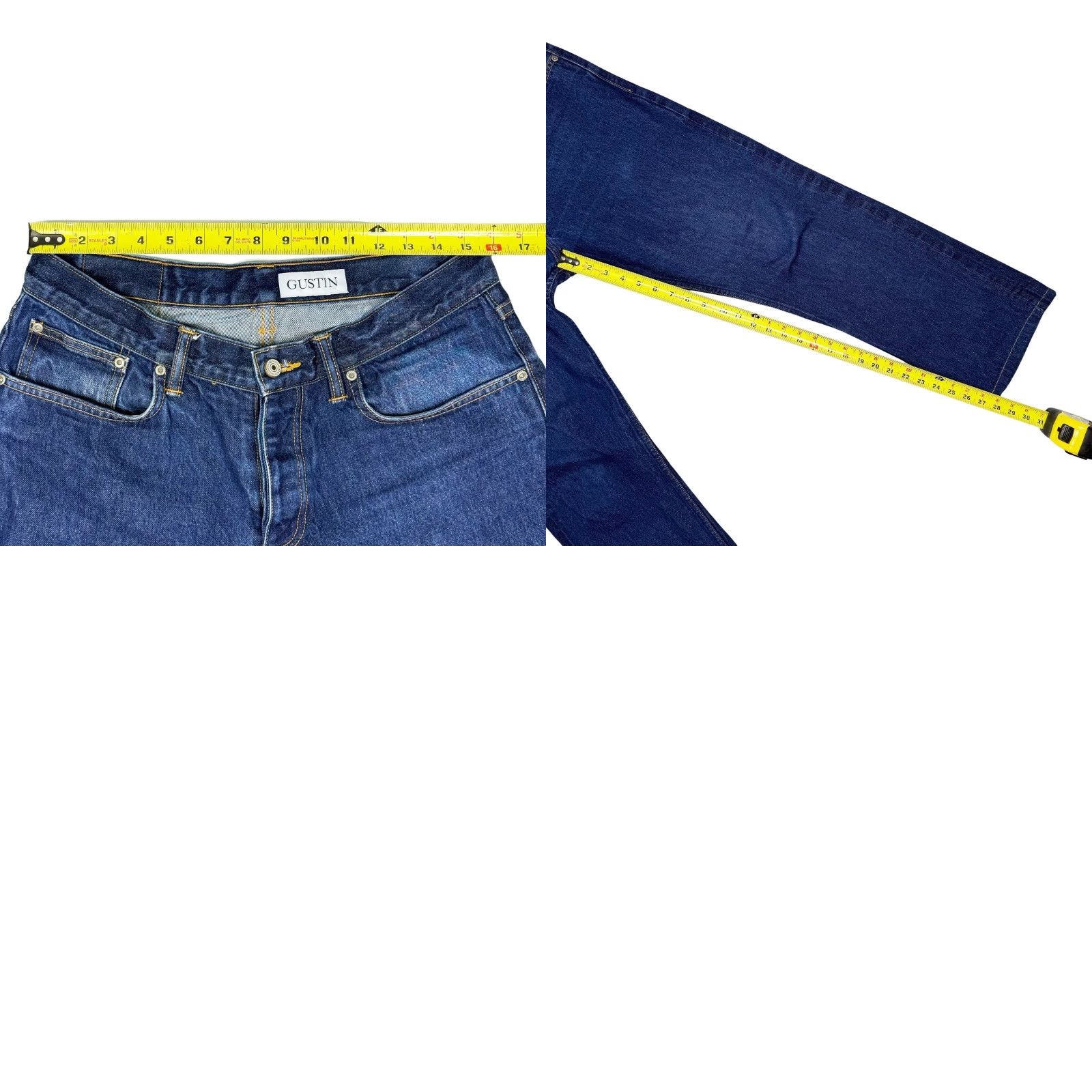 Gustin VINTAGE Gustin Jeans USA Straight 36 x 28 Men's Blue Denim 5-Pocket Cotton Regular Button 1990s Size US 36 / EU 52 - 9 Thumbnail