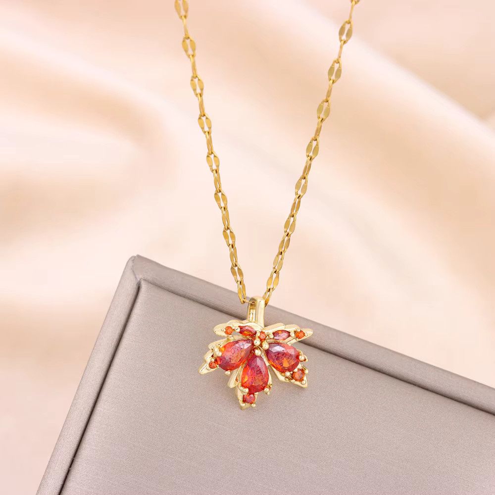 Jewelry Love Memory Red Maple Leaf Pendant Necklace Size ONE SIZE - 5 Thumbnail