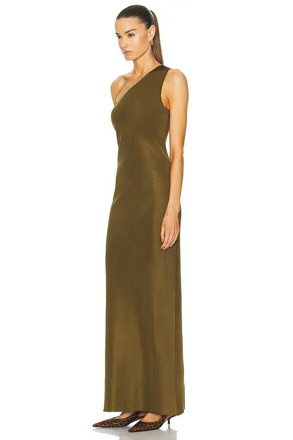 Saint Laurent Paris o1bcso1str1125 One Shoulder Dress In Silk in Olive Green Size S / US 4 / IT 40 - 3 Thumbnail