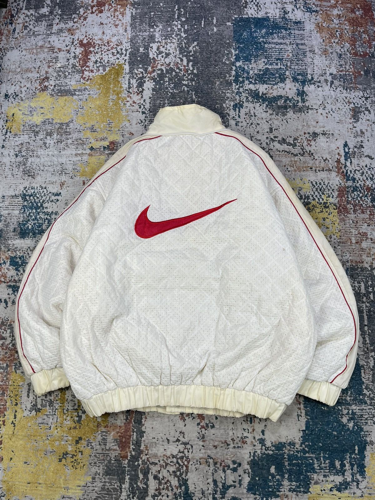 Nike Vtg 90s Nike Big Swoosh White Mesh Redline Size US XL / EU 56 / 4 - 1 Thumbnail
