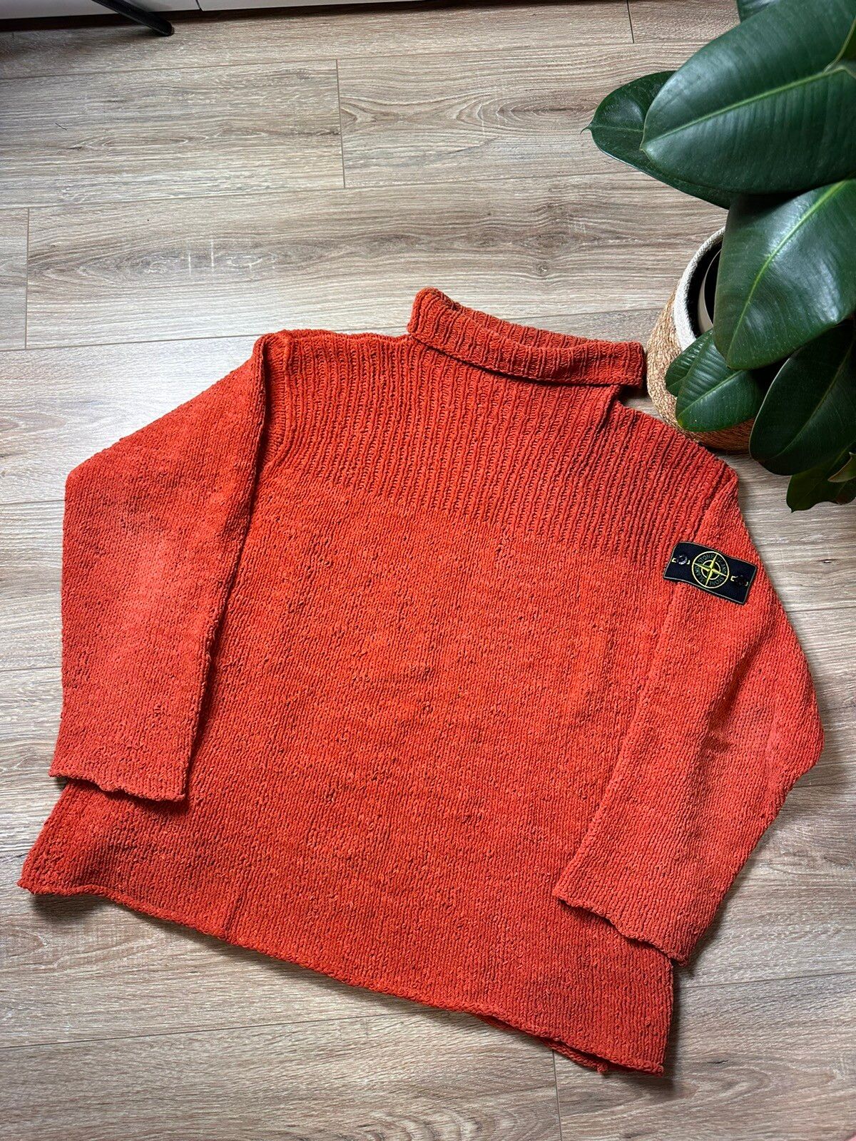 Pre-owned Stone Island X Vintage Stone Island 90's Vintage Chunky Knit Turtleneck Sweater In Orange