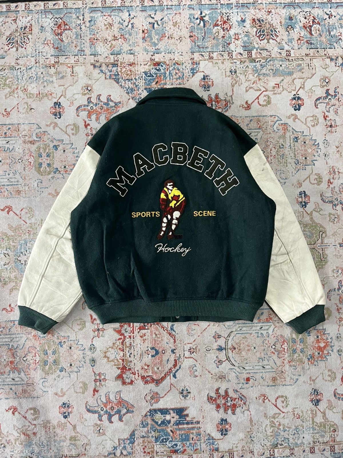 Macbeth Vintage Mac Beth Wool Leather Varsity Jacket Green Size US M / EU 48-50 / 2 - 2 Thumbnail