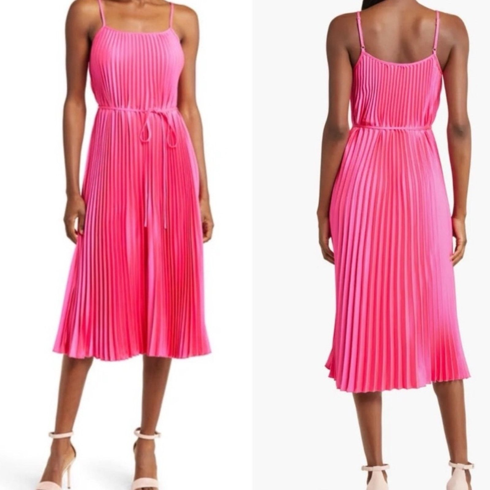 Sam Edelman Sam Edelman Hammered Satin Plissé Midi Dress Size L / US 10 / IT 46 - 1 Thumbnail