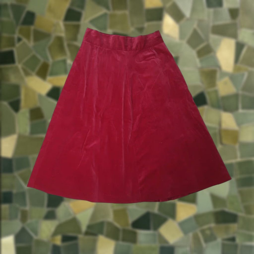 Vintage VINTAGE Red High-Waisted Velvet A-Line Midi Skirt 28" Adult Women Regular M Burgundy? Size 32" / US 10 / IT 46 - 1 Thumbnail