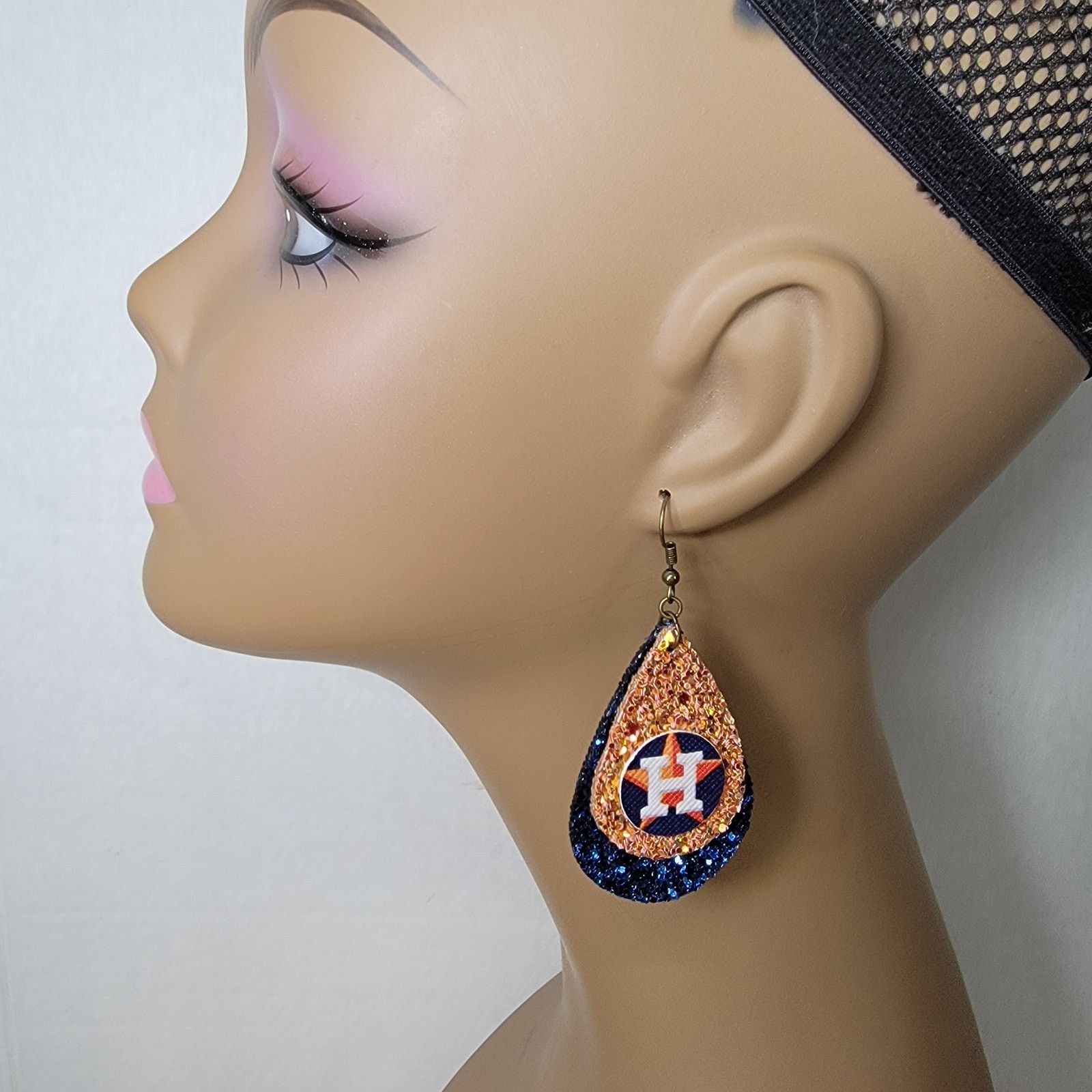 Other Houston Astros Orange - Blue Tear Drop Glitter Hook Earrings Size ONE SIZE - 4 Thumbnail