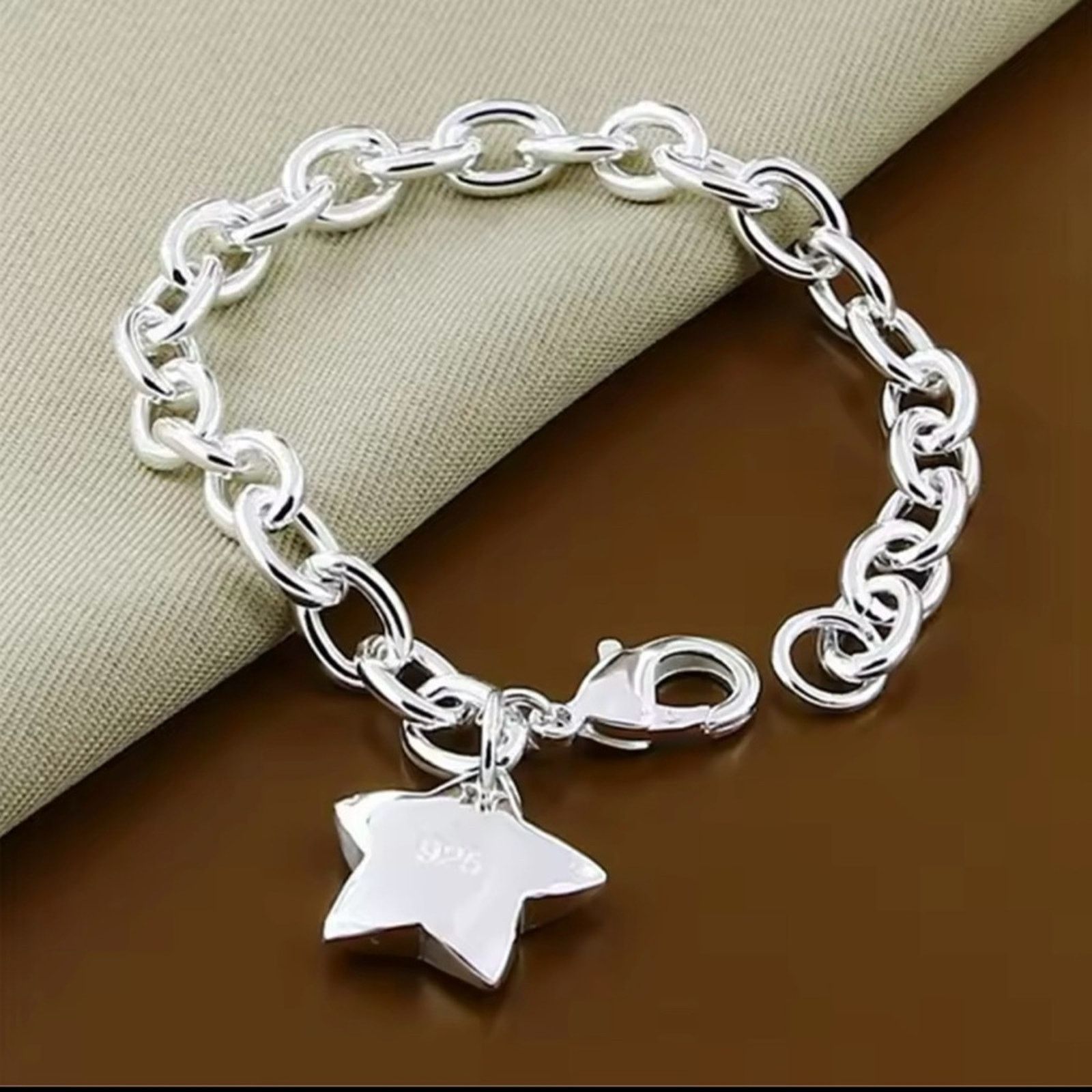 Other Sterling Silver Plated Star Link Chain Bracelet for Women 8” Size ONE SIZE - 1 Thumbnail