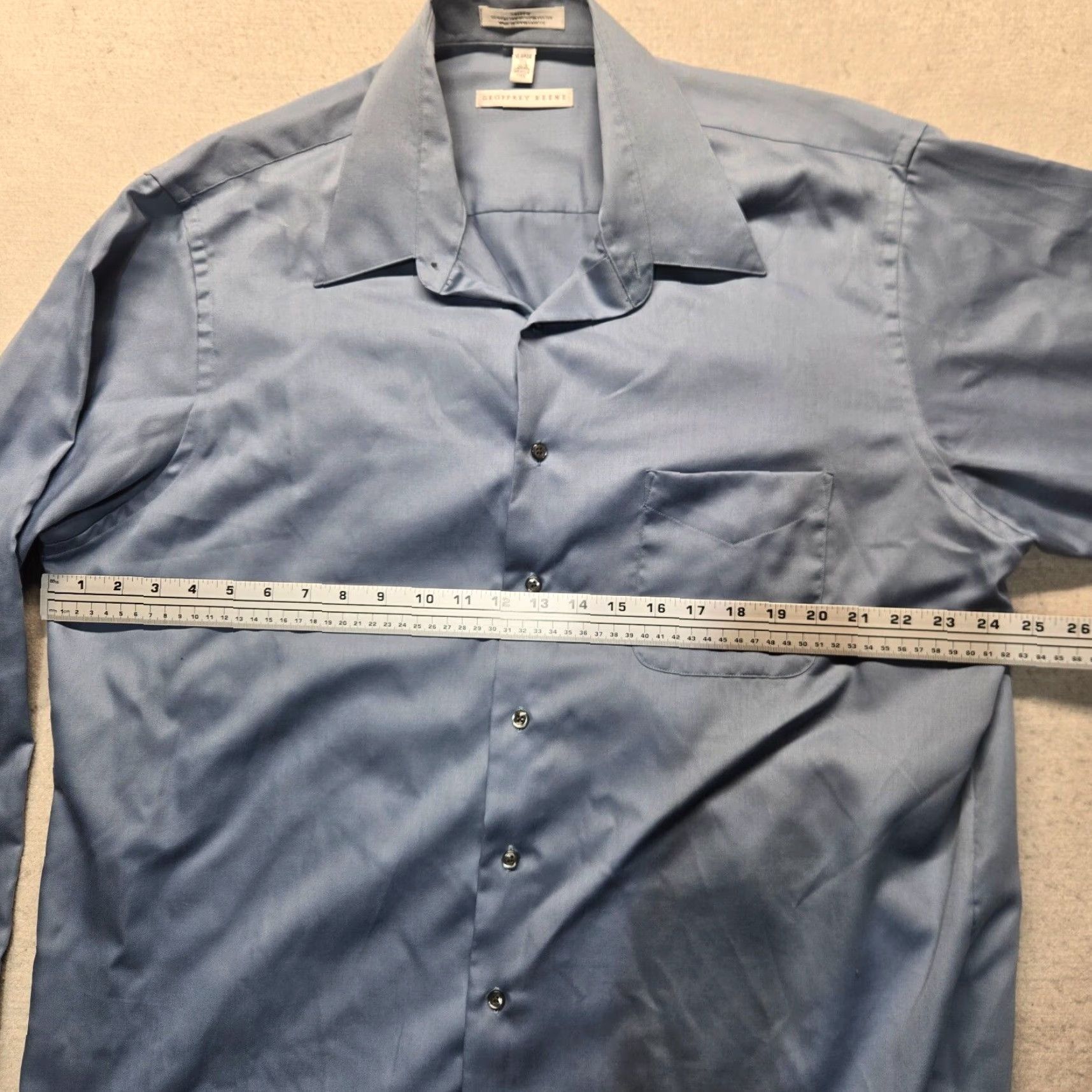 Geoffrey Beene Geoffrey Beene Sateen Solid Blue Long Sleeve Button Up Dress Shirt Men's 17.5 Size 46R - 4 Thumbnail
