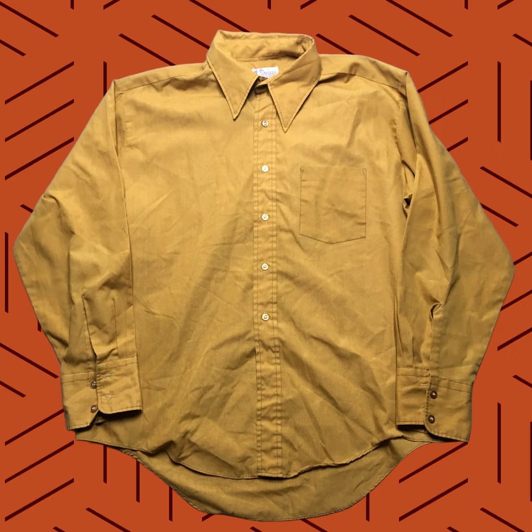 Vintage VTG Towncraft Dress Shirt Mens XL 17.5 Yellow Penn-Prest 70s Button Up Penneys Size 46R - 1 Thumbnail