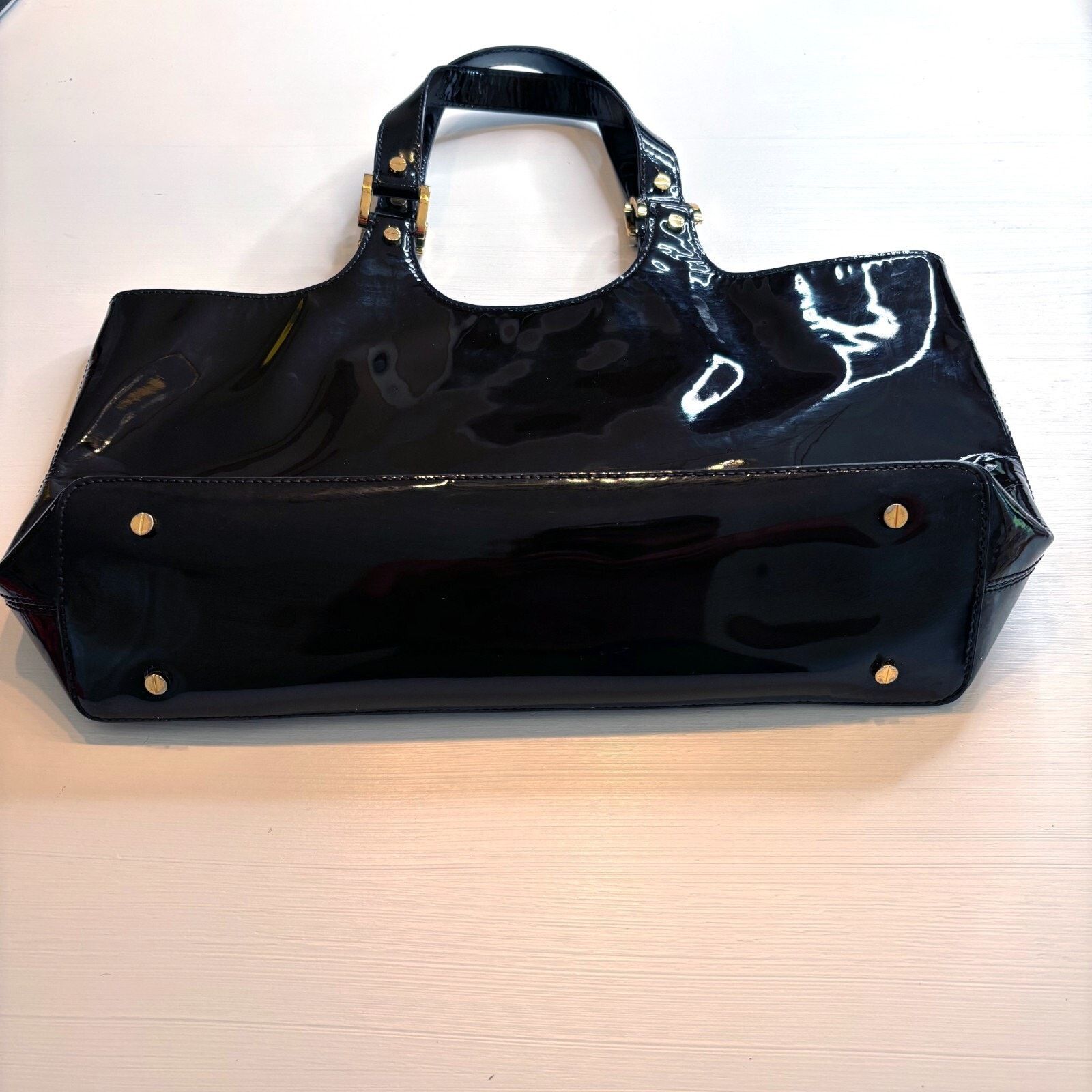 Tory Burch Tory Burch Logo Black Patent Leather Bombe Large Tote Purse Size ONE SIZE - 5 Thumbnail
