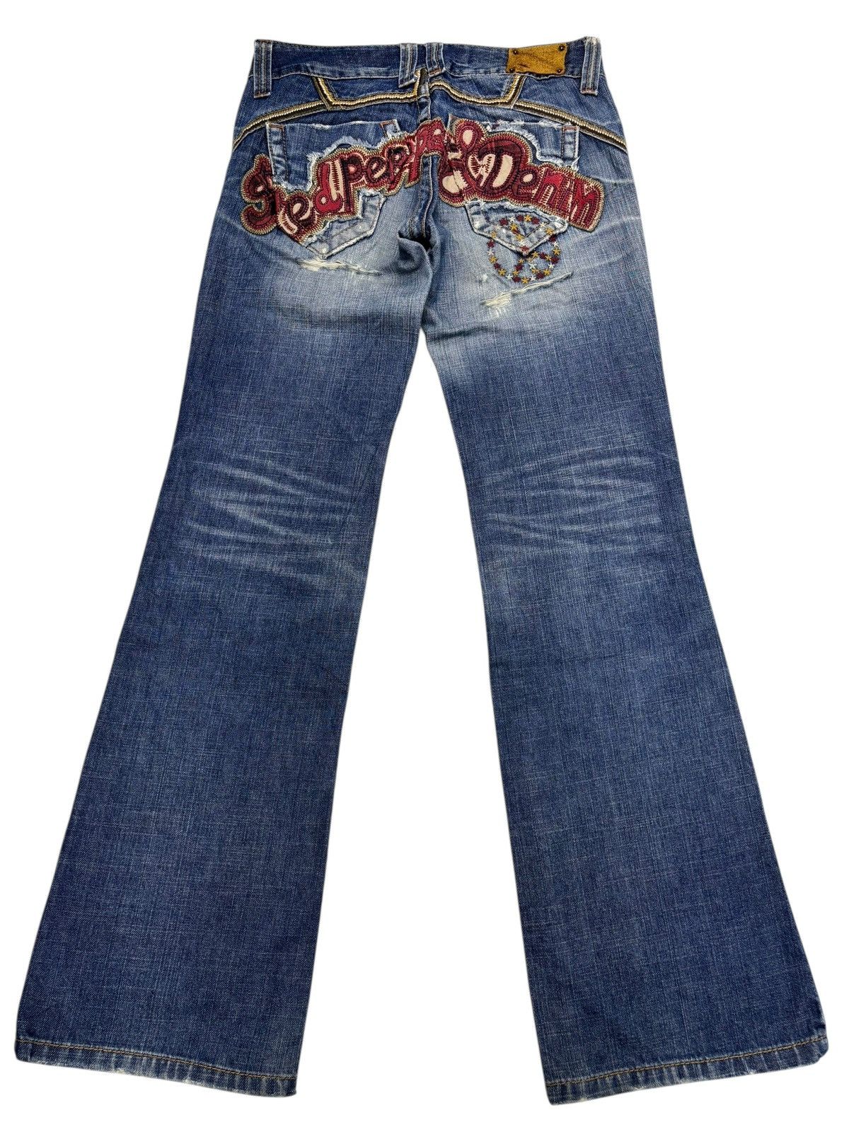 Hysteric Glamour × Undercover 💥RED PEPPER LOW RISE FLARE JEANS DISTRESSED DENIM Size US 30 / EU 46 - 8 Thumbnail