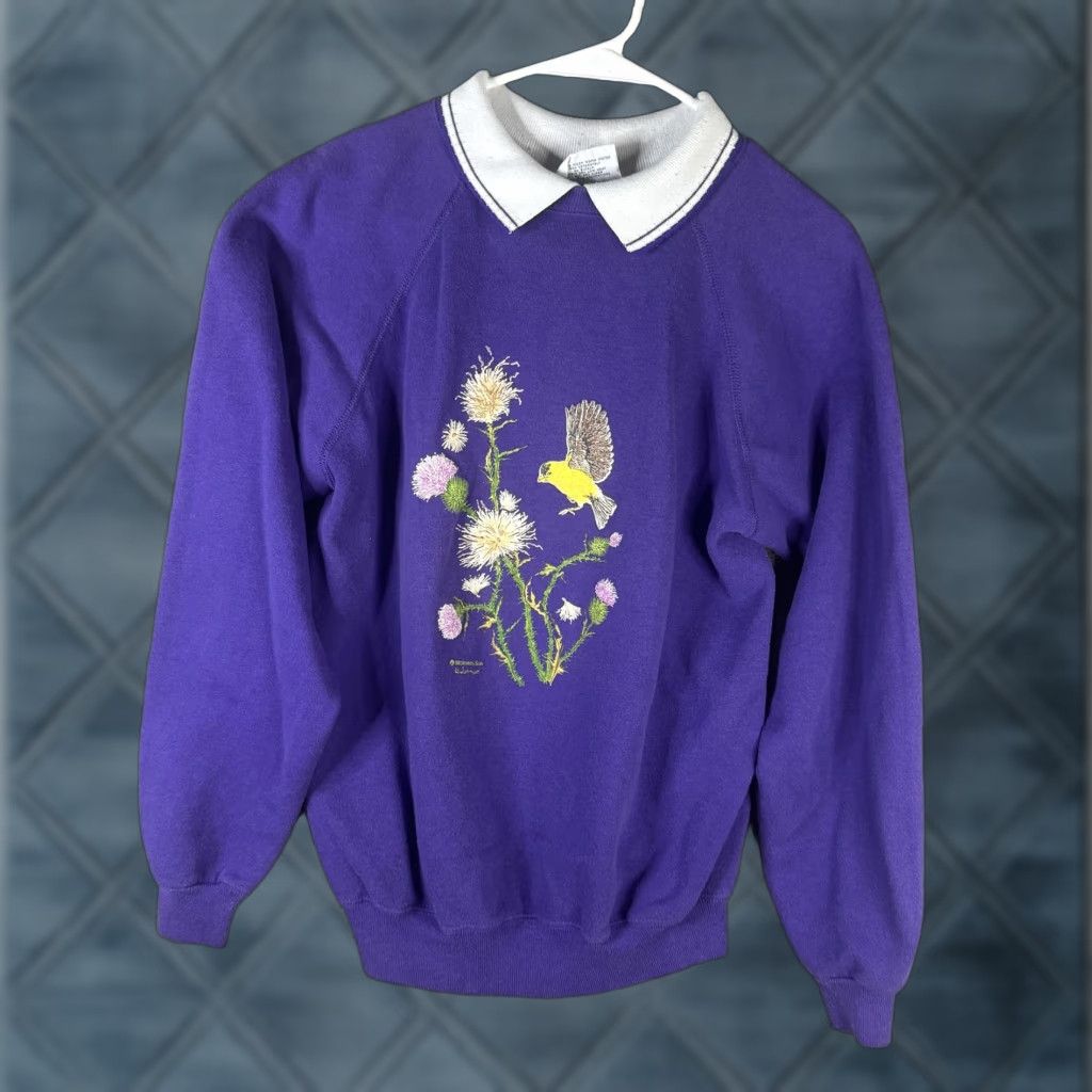 Vintage VINTAGE Morning Sun Womens Collared Fleece Shirt Purple Floral Bird Raglan Sleeve L Size L / US 10 / IT 46 - 1 Thumbnail