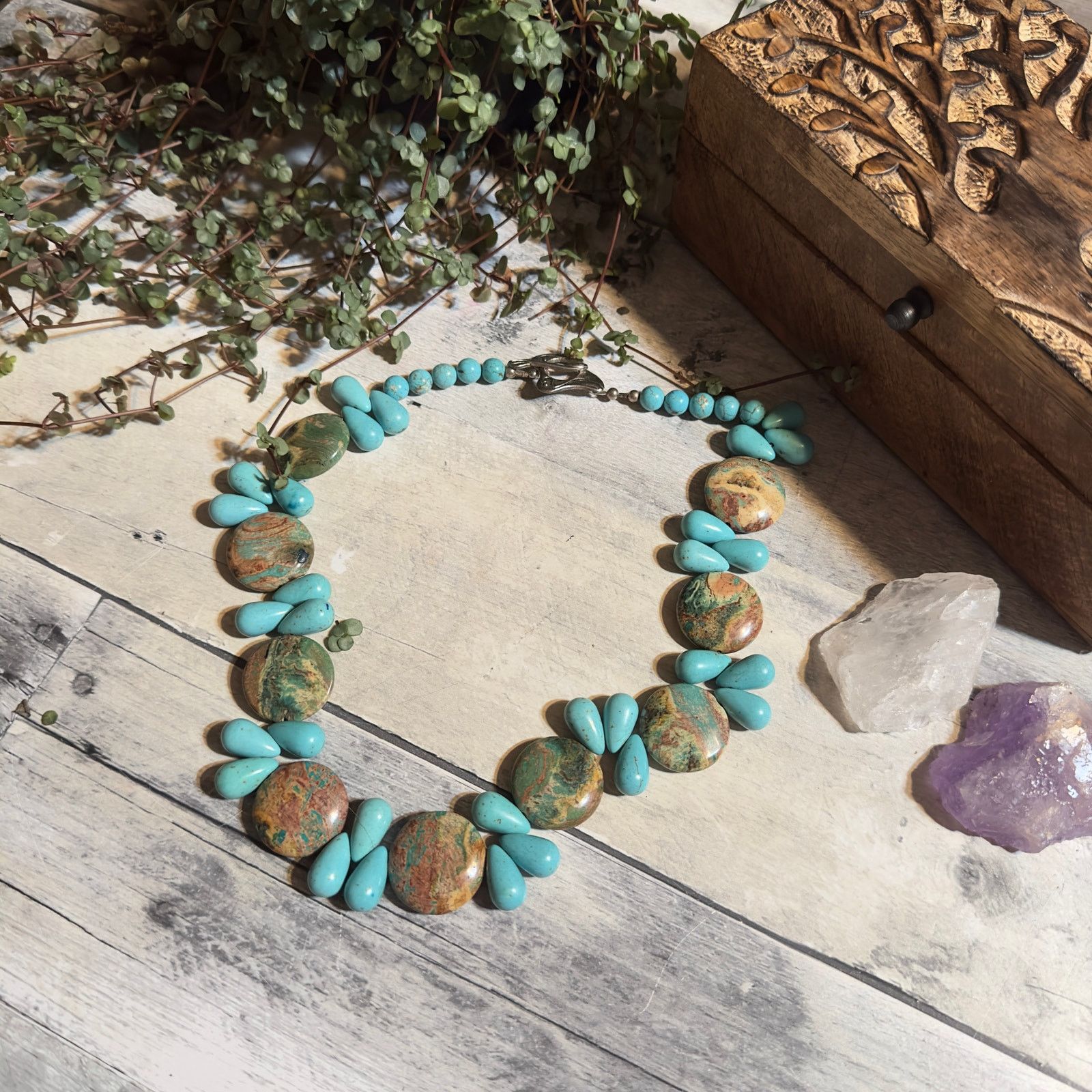 The Unbranded Brand Vintage Turquoise & Jasper Statement Gemstone Necklace Size ONE SIZE - 1 Thumbnail