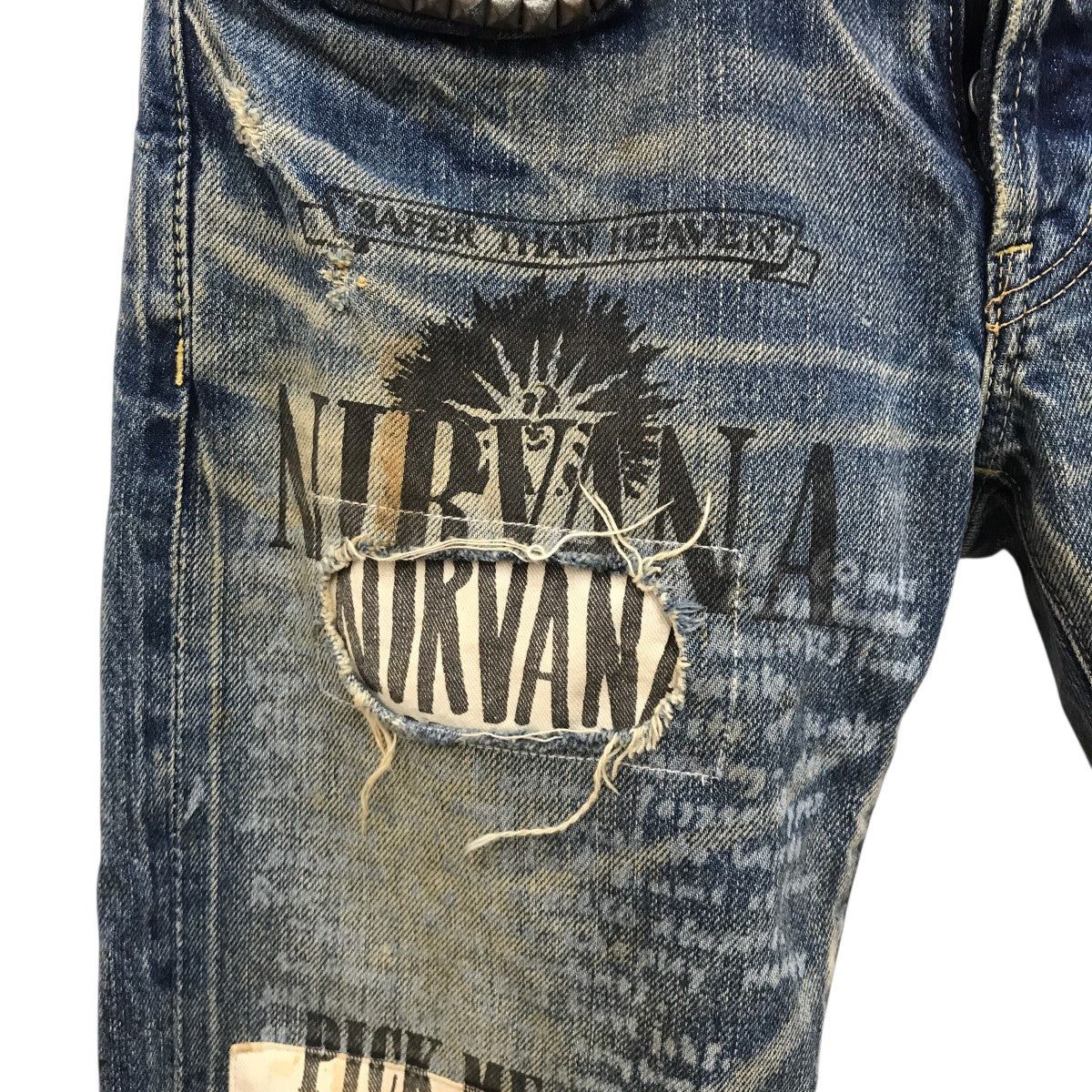 Hysteric Glamour Archive Nirvana Patchwork Studded Denim Pants Size US 28 / EU 44 - 6 Thumbnail